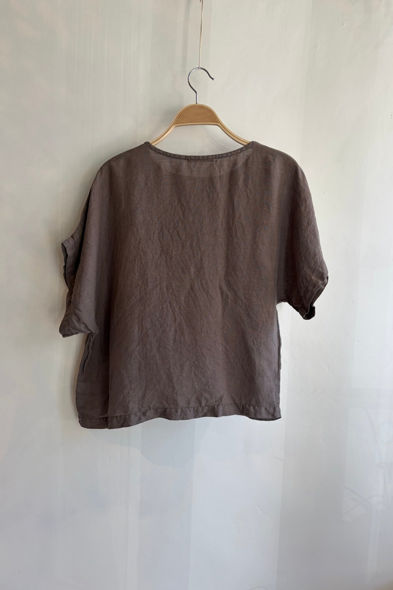 Pre-Loved / Black Crane Linen Top / Grey / Size Small