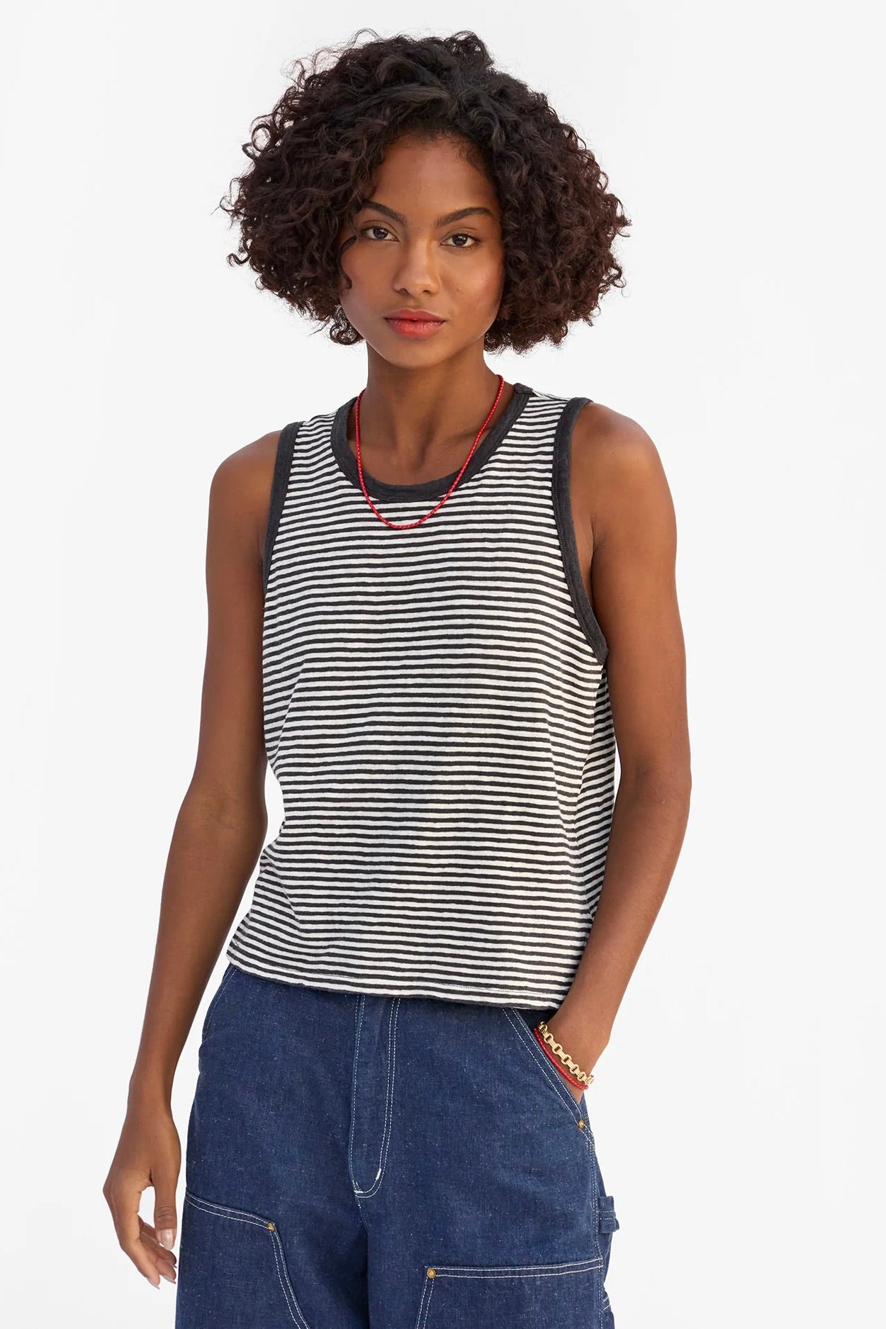 Clare V Camp Fit Tank / Mini Stripe Black + Cream