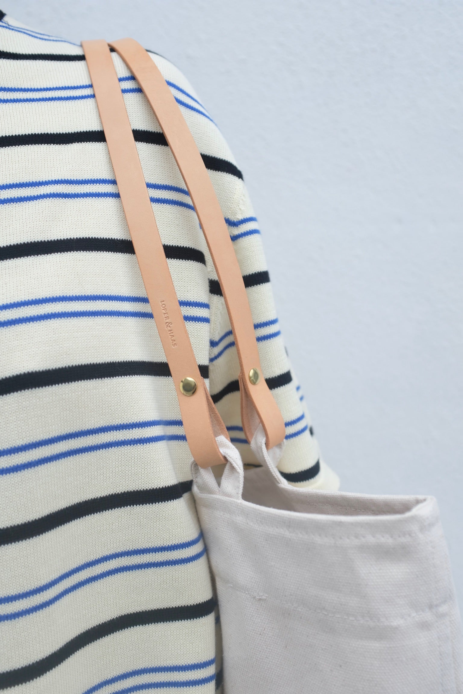 Loper & Haas Market Tote with Removable Handles / Canvas + Natural Leather