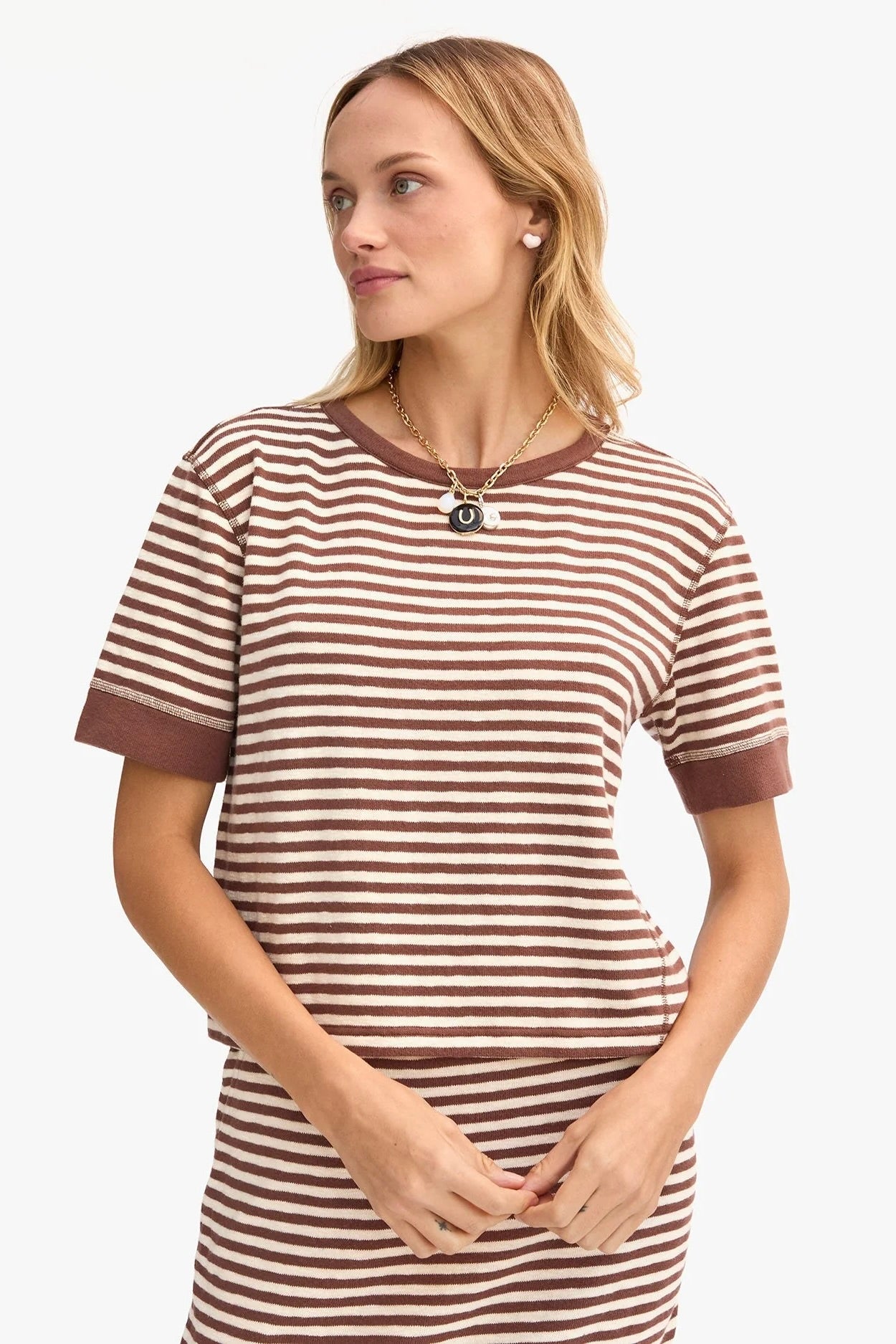 Clare V Le Bateau Tee / Brown + Cream Stripe