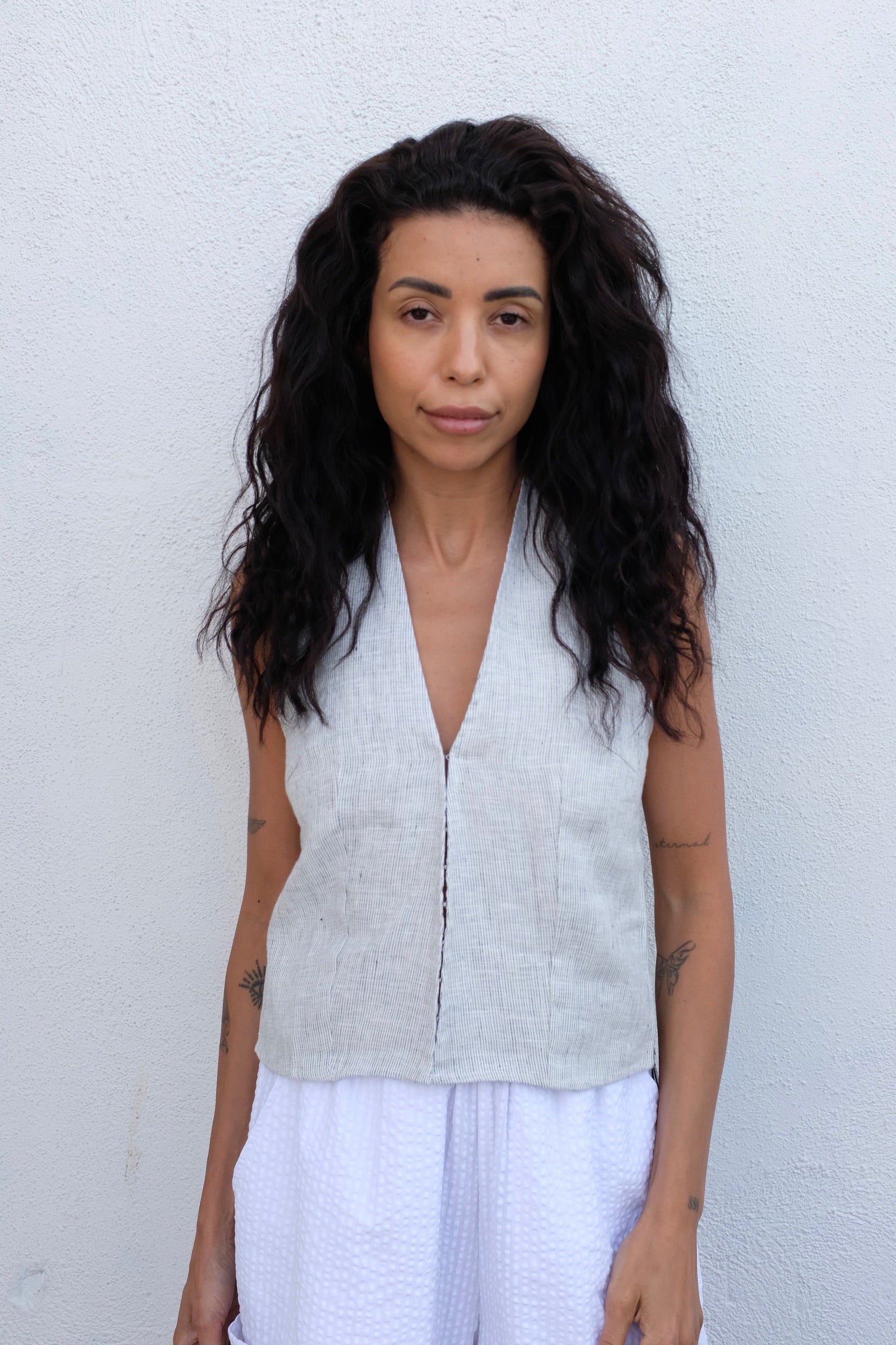 Deiji Studio Close Halter Top / Fine Stripe