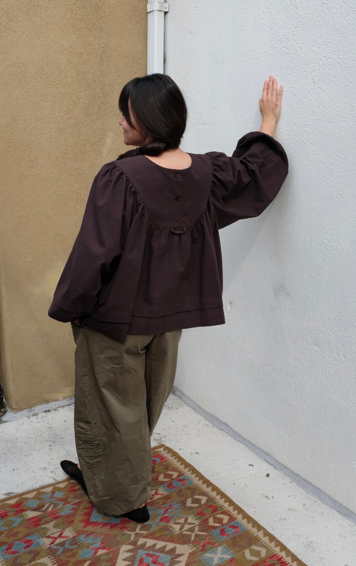 Cawley Japanese Seersucker Cotton Comy Long Sleeve / Dark Brown