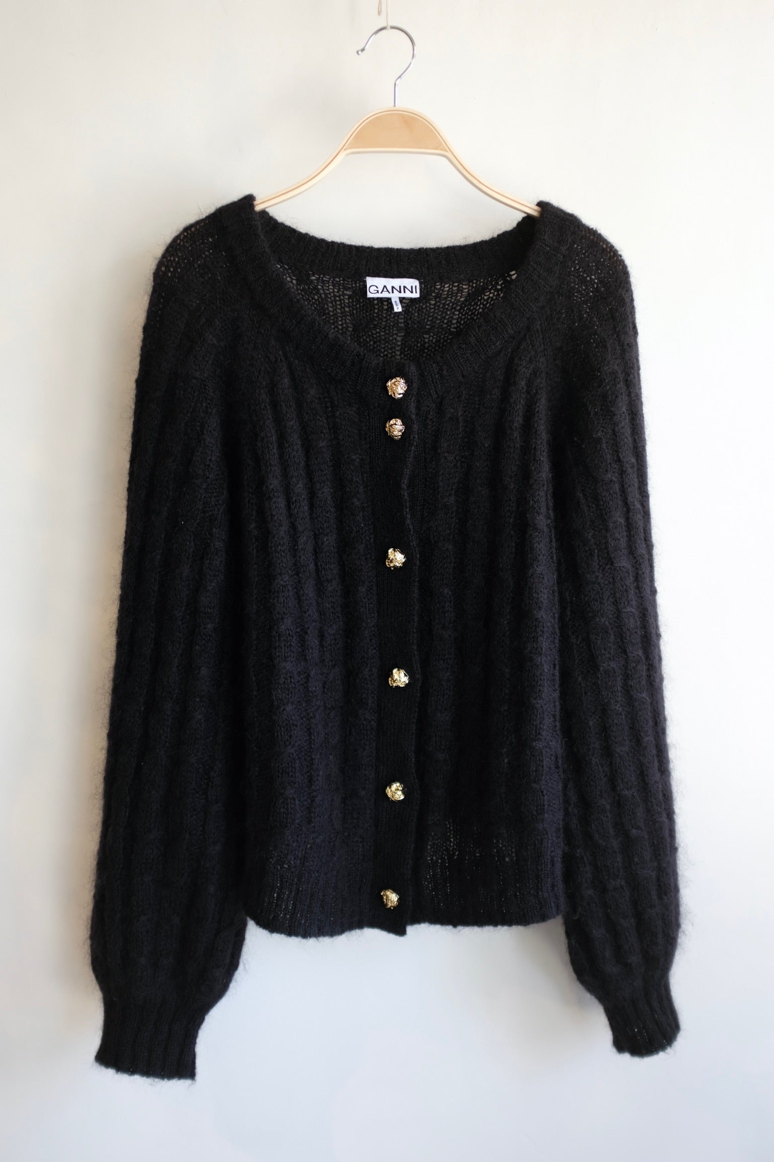 Pre-loved / Ganni Mohair Blend Black Cardigan / Size XXL