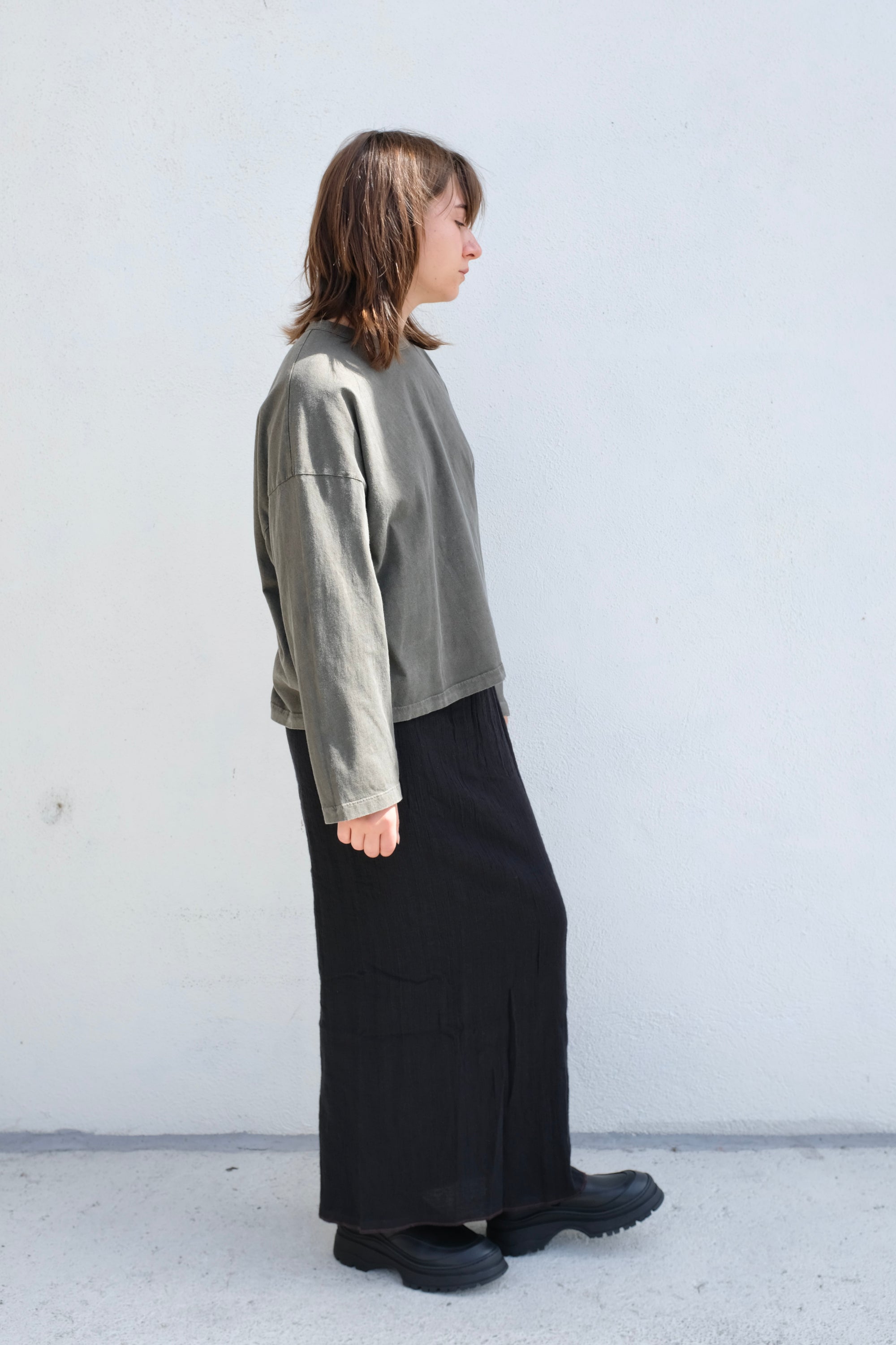 Black Crane Wide Long Sleeve Tee / Slate