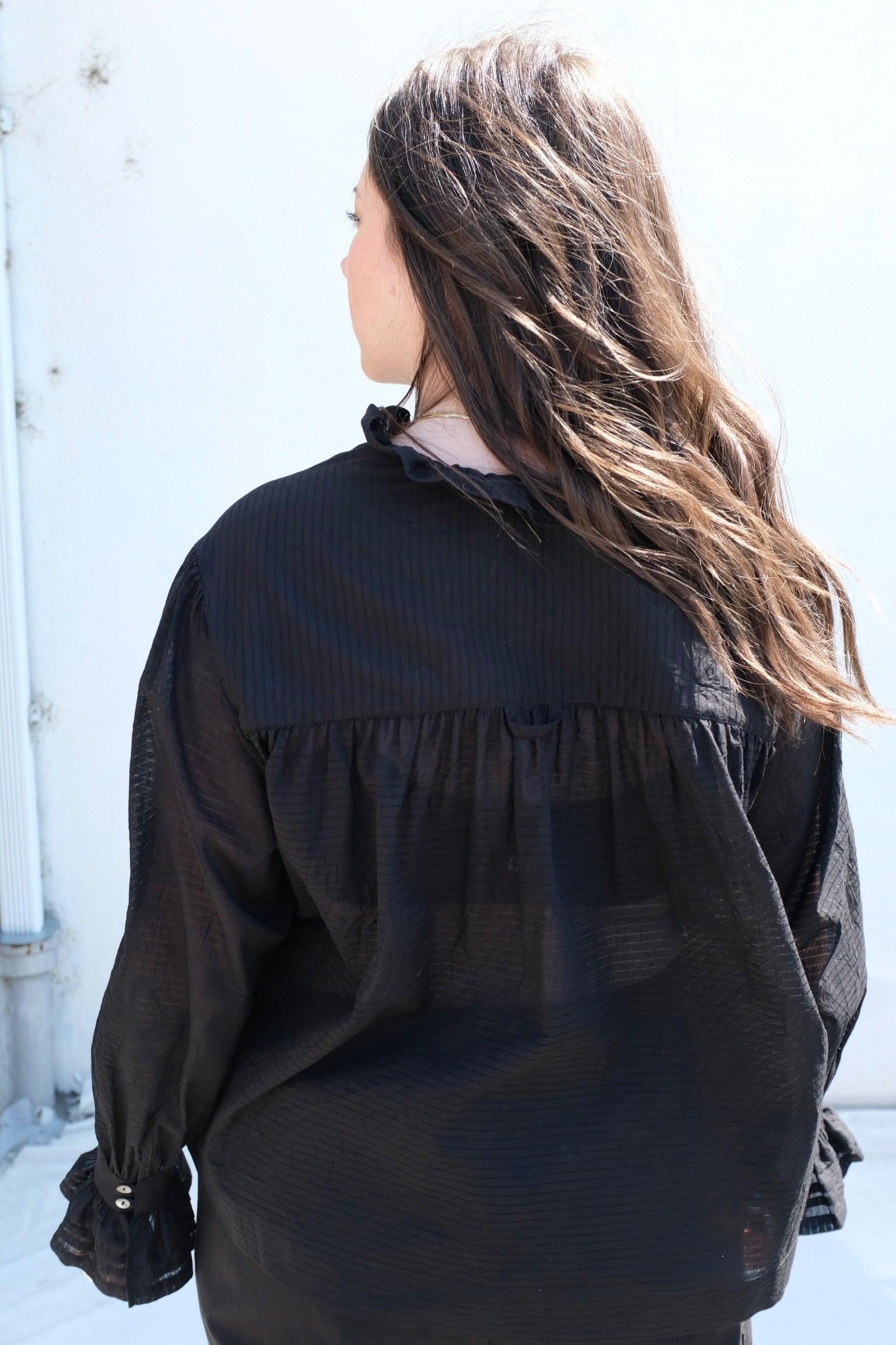Cawley Cotton Sophie Shirt / Midnight Japanese Sheer Stripe