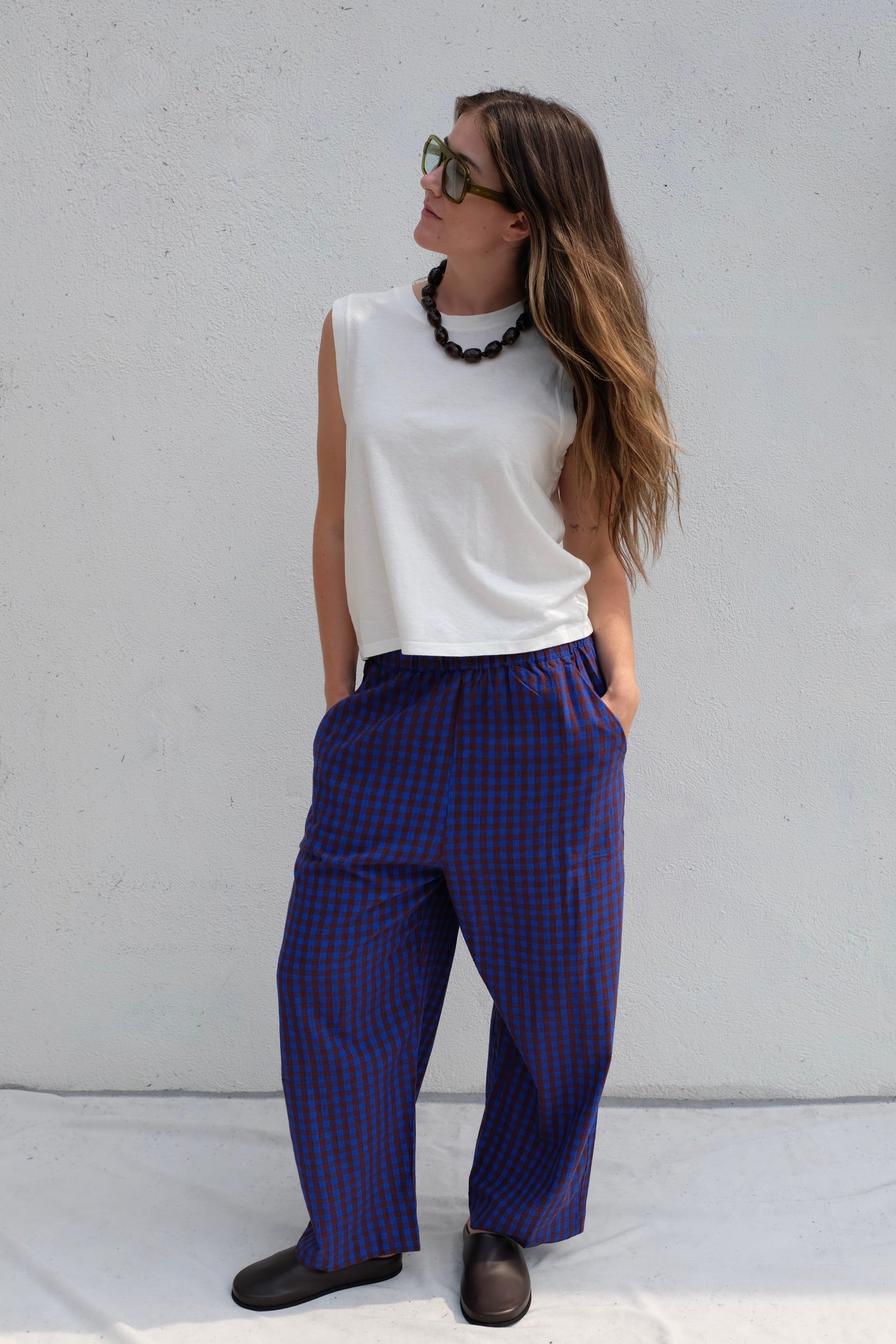 Ali Golden Elastic Pant / Rust + Cobalt Gingham