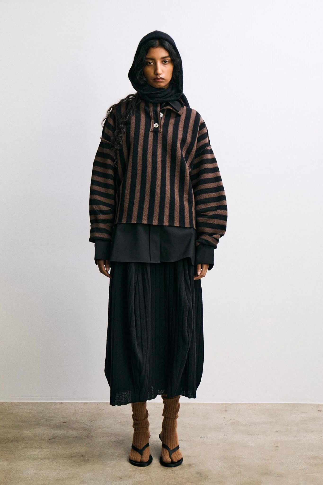 Rus Shikai Polo Sweater / Black + Espresso