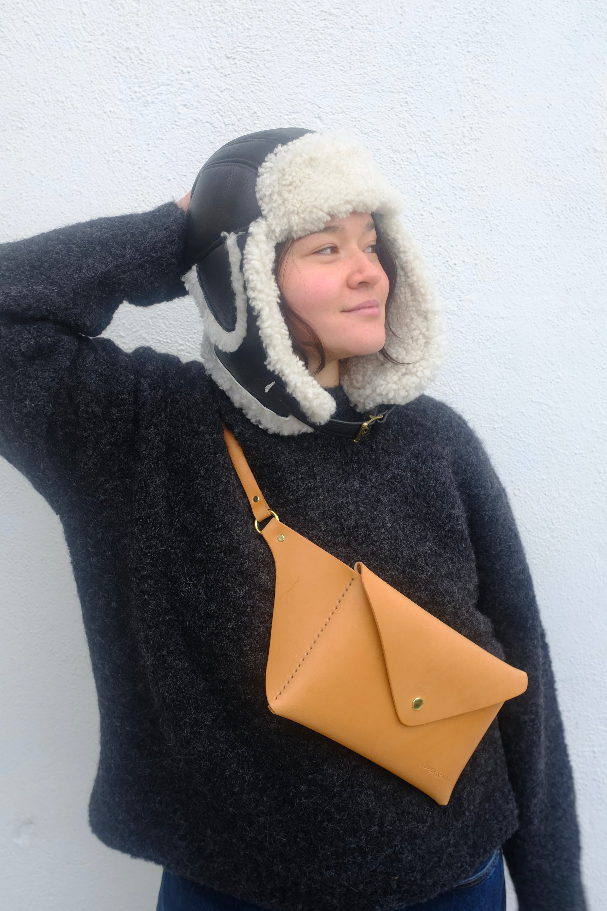 Milo & Dexter Aviator Cap with Buckle / Dark Brown Shearling