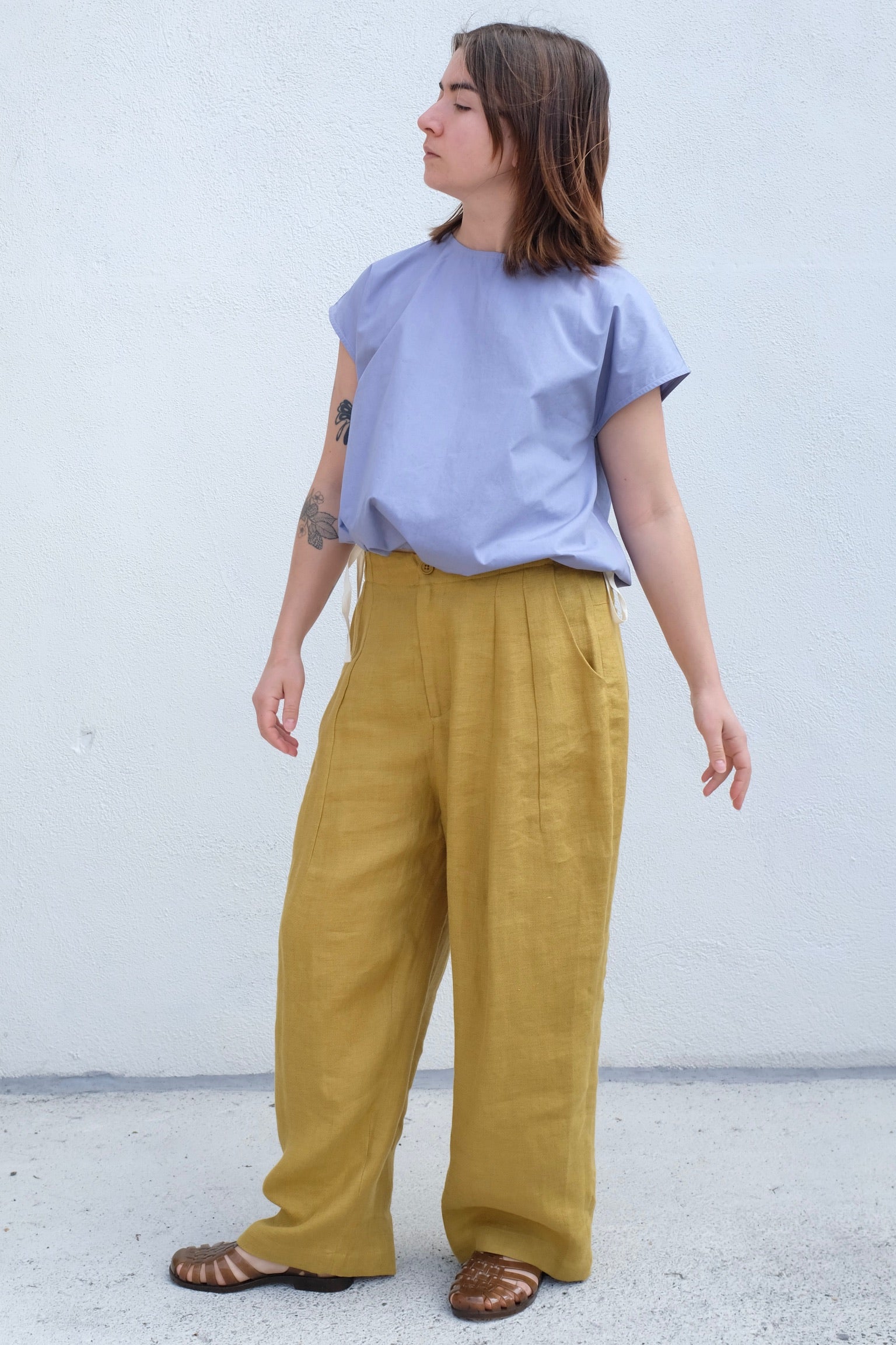 Linen Pleated Trouser / Mustard