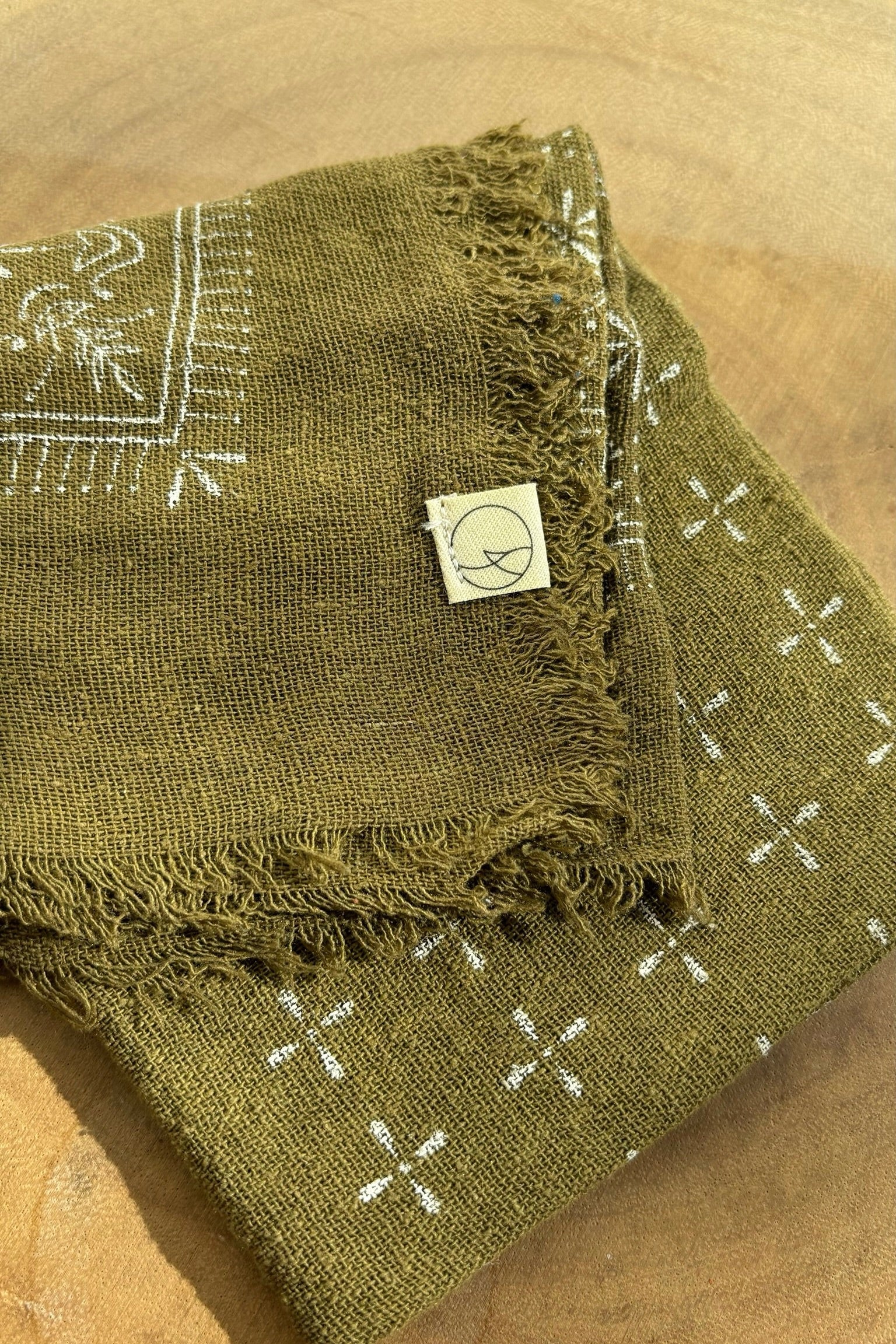 Eco Raw Botanical Bandana / Olive Green + White Ink