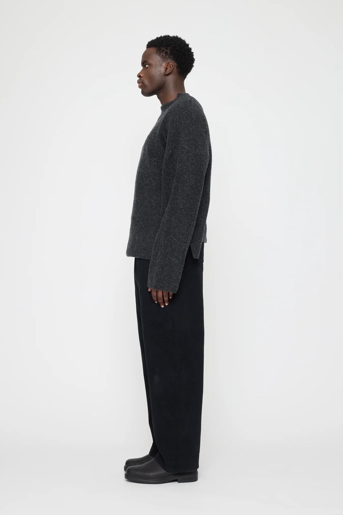 Oversized Mock Neck Sweater / Speckle Charcoal