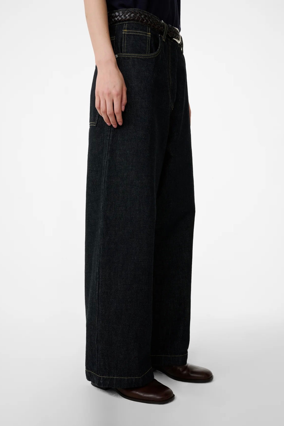 Studio Nicholson Nieve Curved Leg Denim Pant / Black