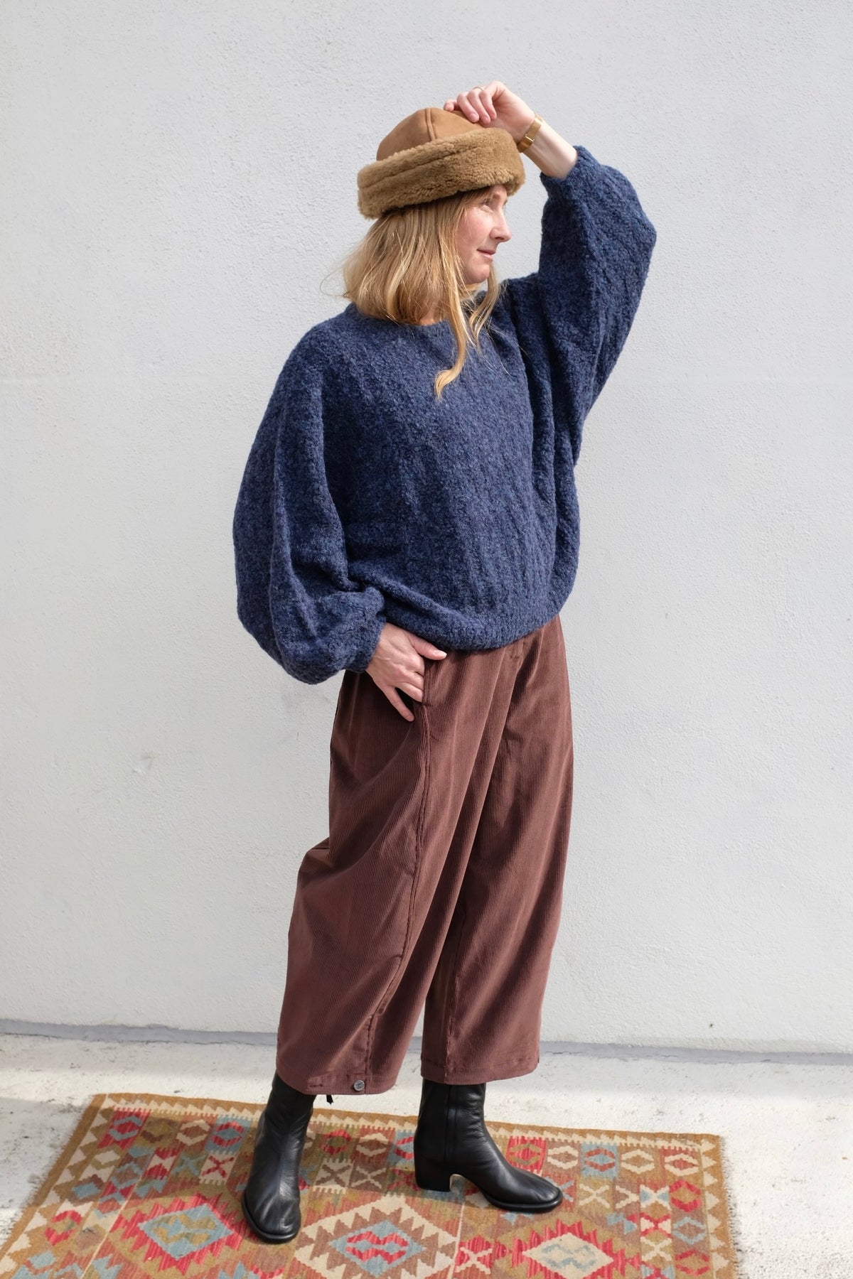 Atelier Delphine Plush Airy Bouclé Balloon Sleeve Sweater / Indigo