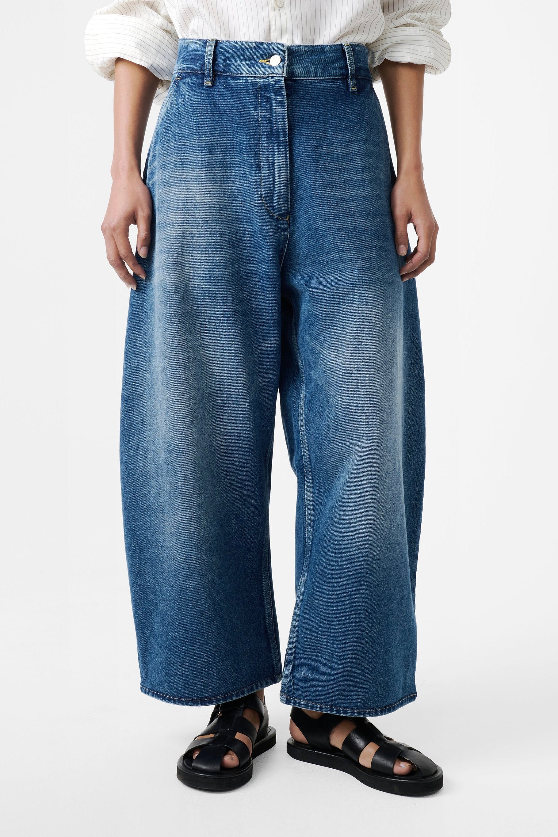 Studio Nicholson Chalco Wide Crop Denim Pant / Worn Wash Indigo