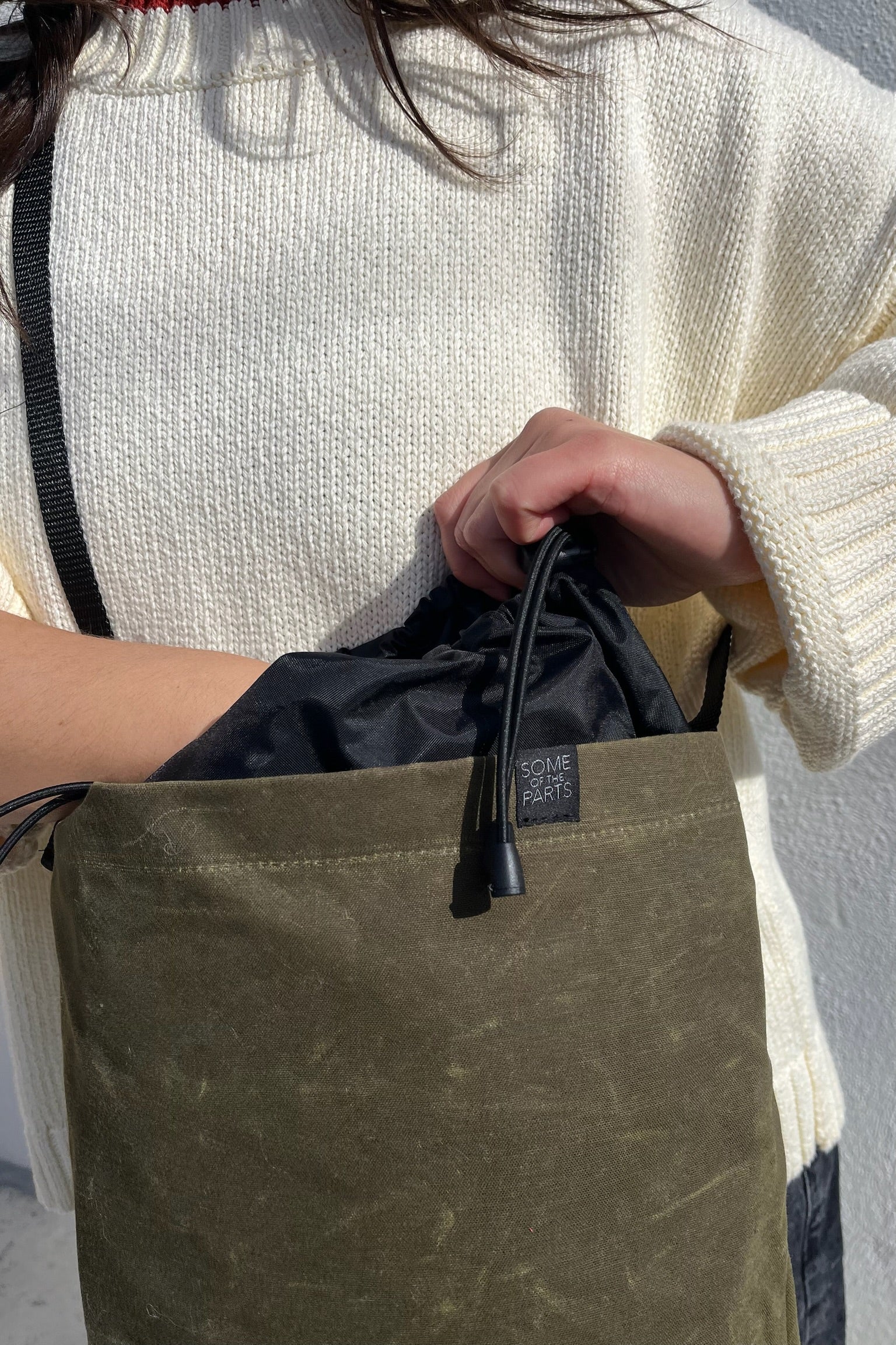 Some of the Parts Fine Ribbon Bucket Bag / Olive + Black