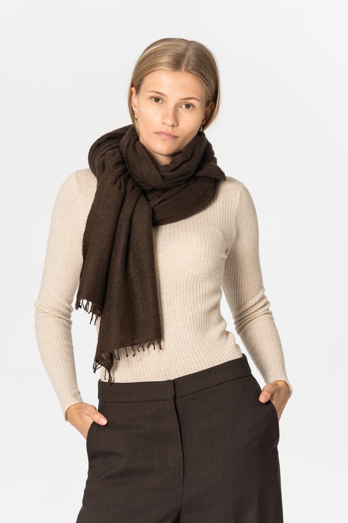 Dinadi Cashmere Felted Scarf / Espresso Brown