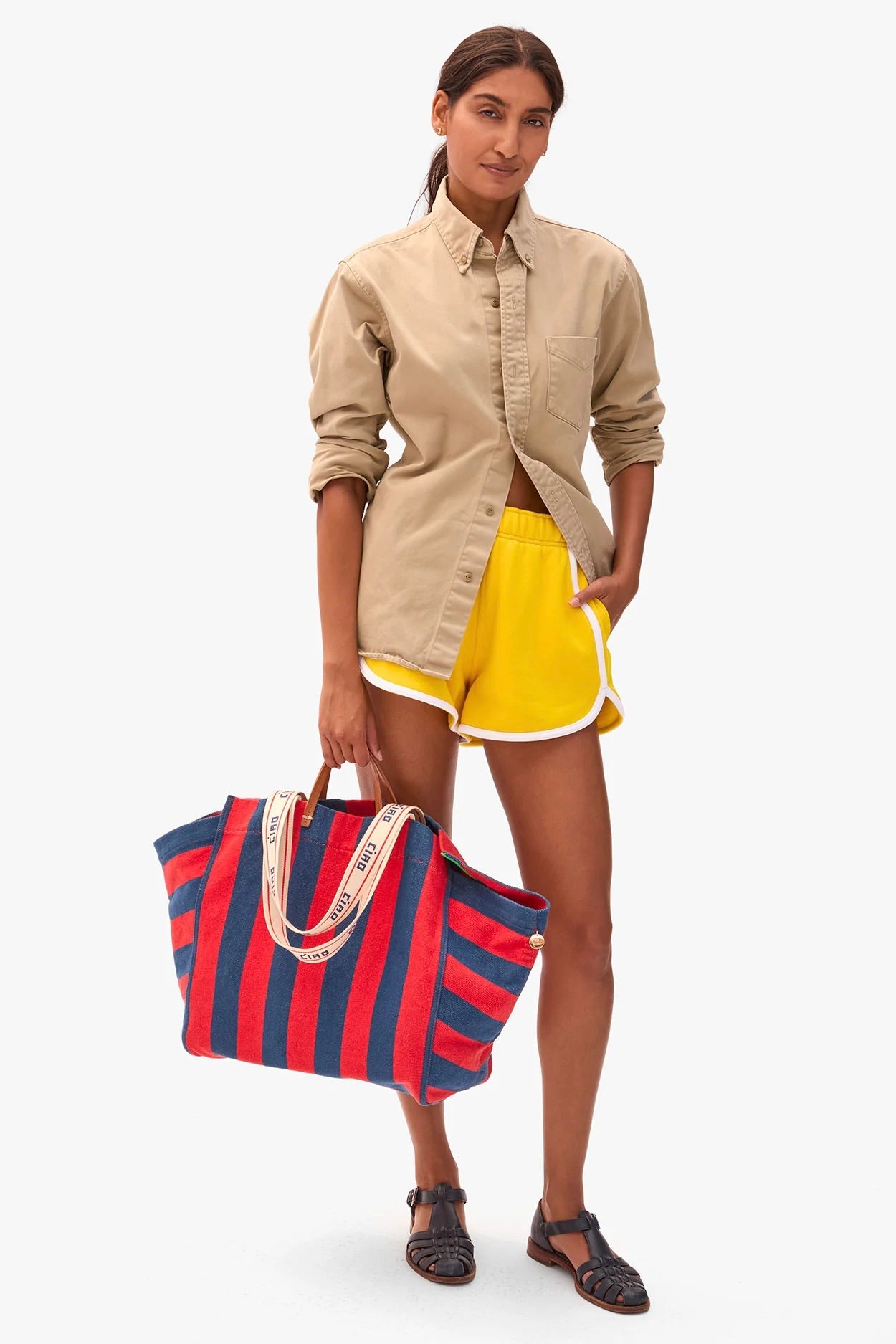Clare V La Cote Tote / Canvas Stripe Poppy + French Blue