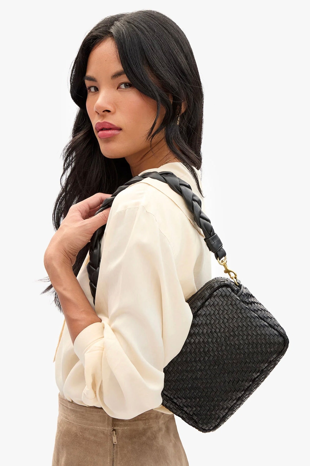 Shoulder Strap / Black Braided Nappa Leather
