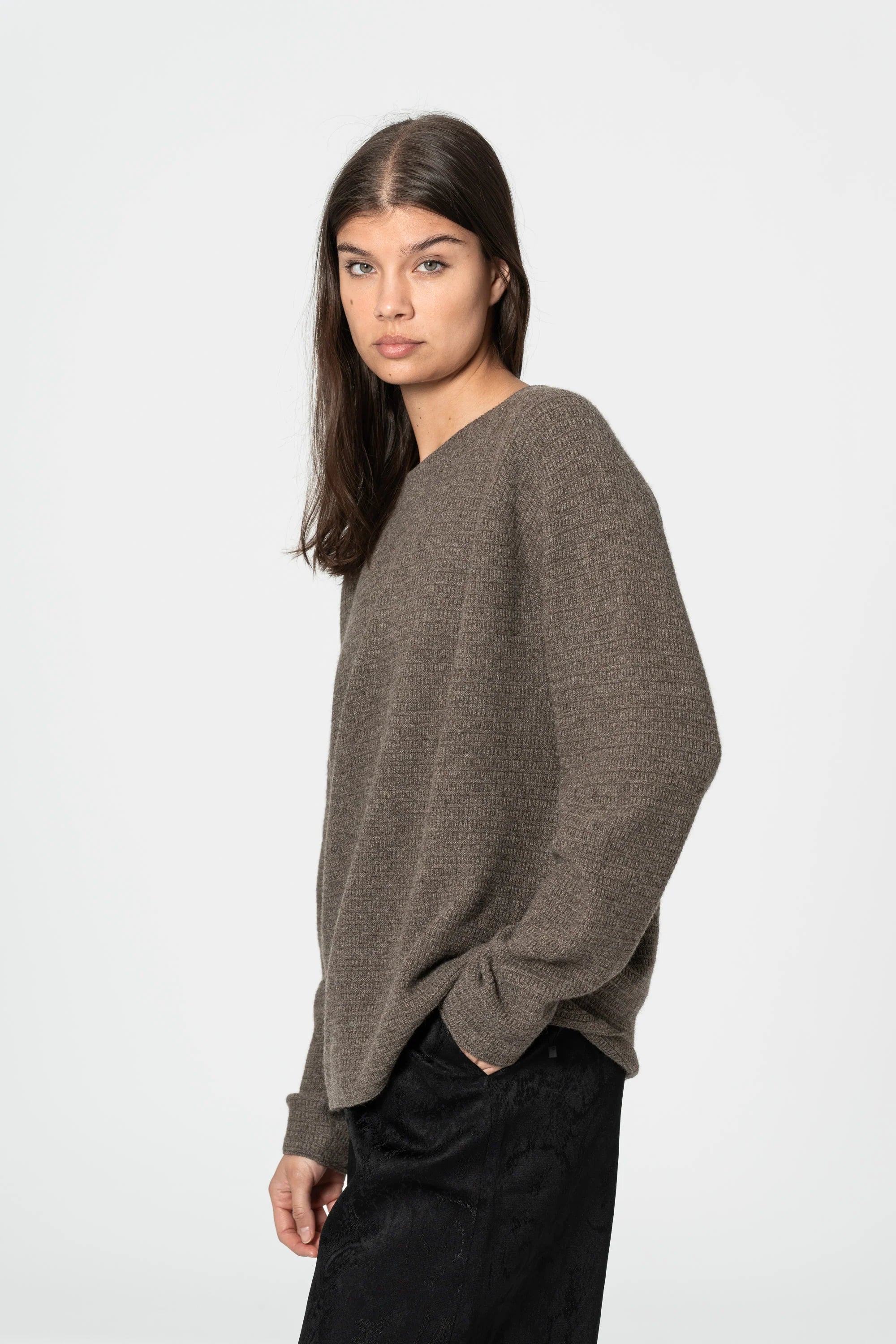 Dinadi Yak Purlstripe Sweater / Oat Brown