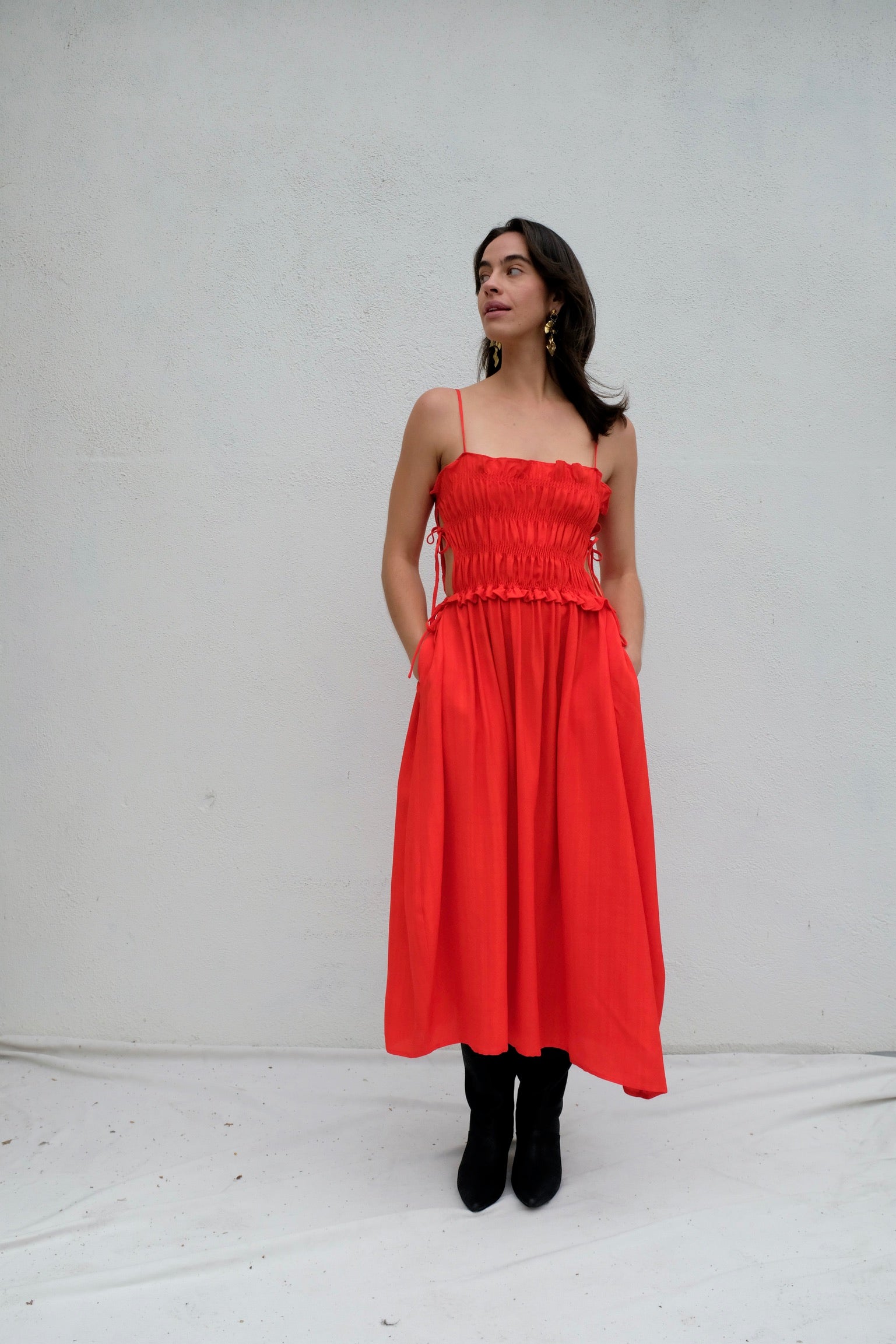 Cordera Viscose Gathered Dress / Coral