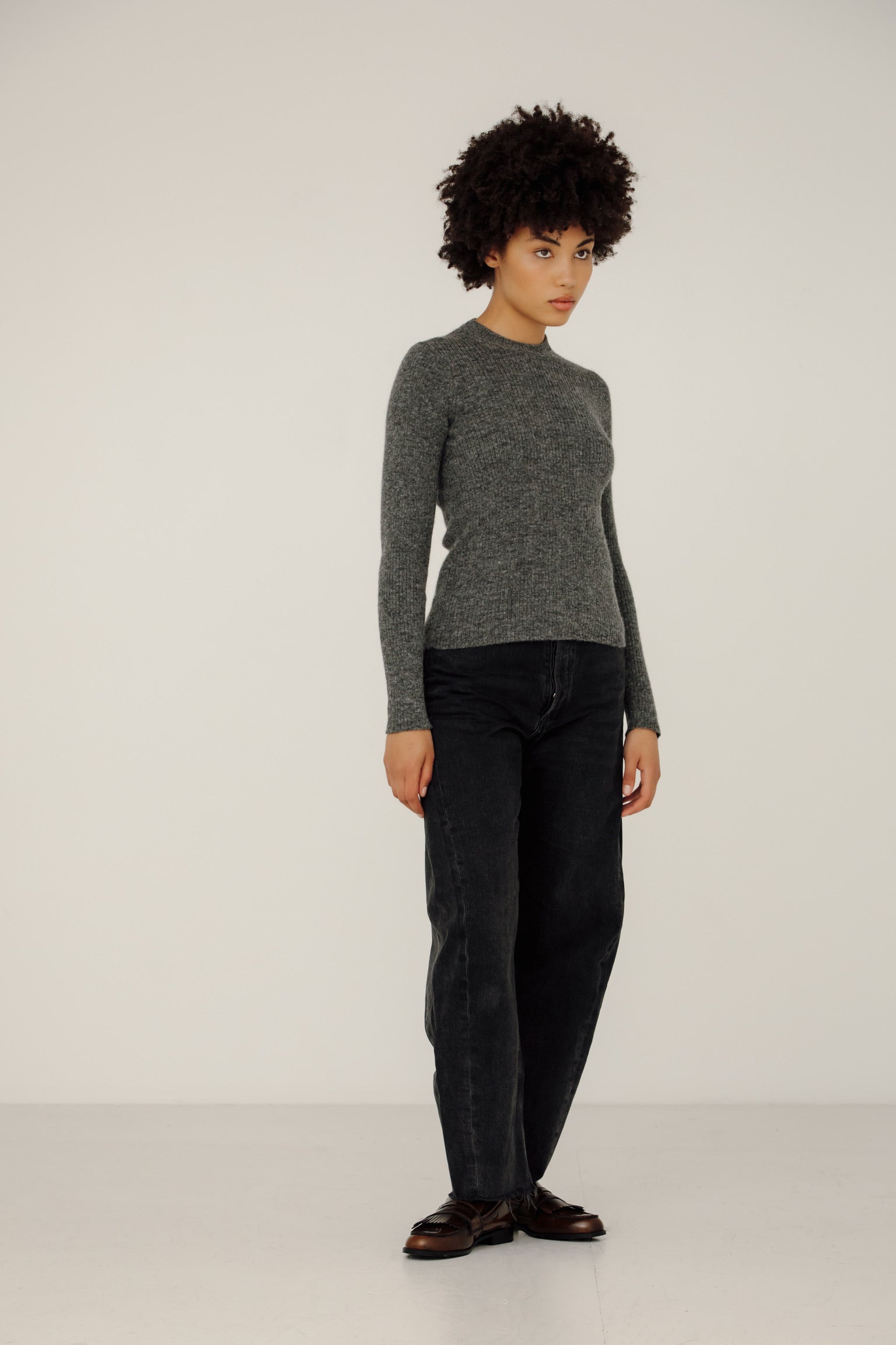 Bare Knitwear Core Rib Top / Ash