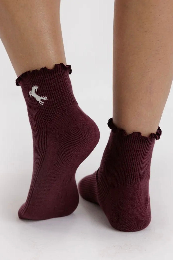 Baggu Lettuce Edge Sock / Mahogany and Navy