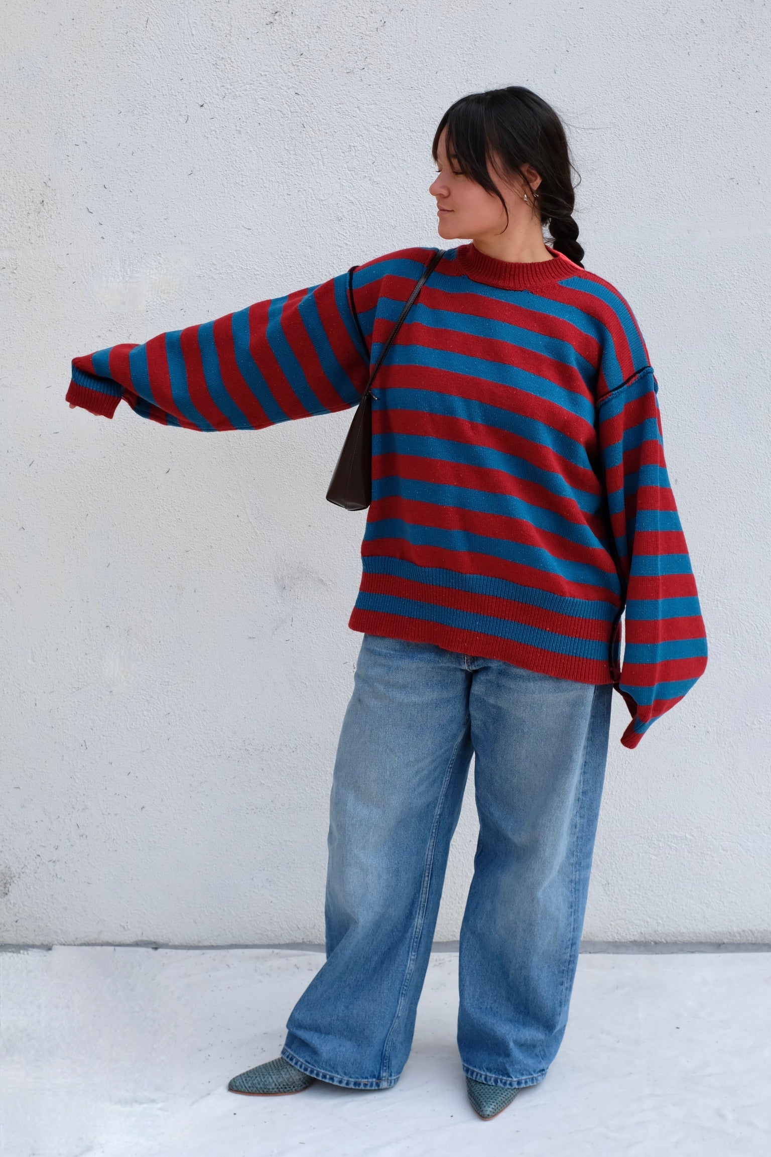 La Fetiche Leslie Loose Fit Sweater / Blue + Red