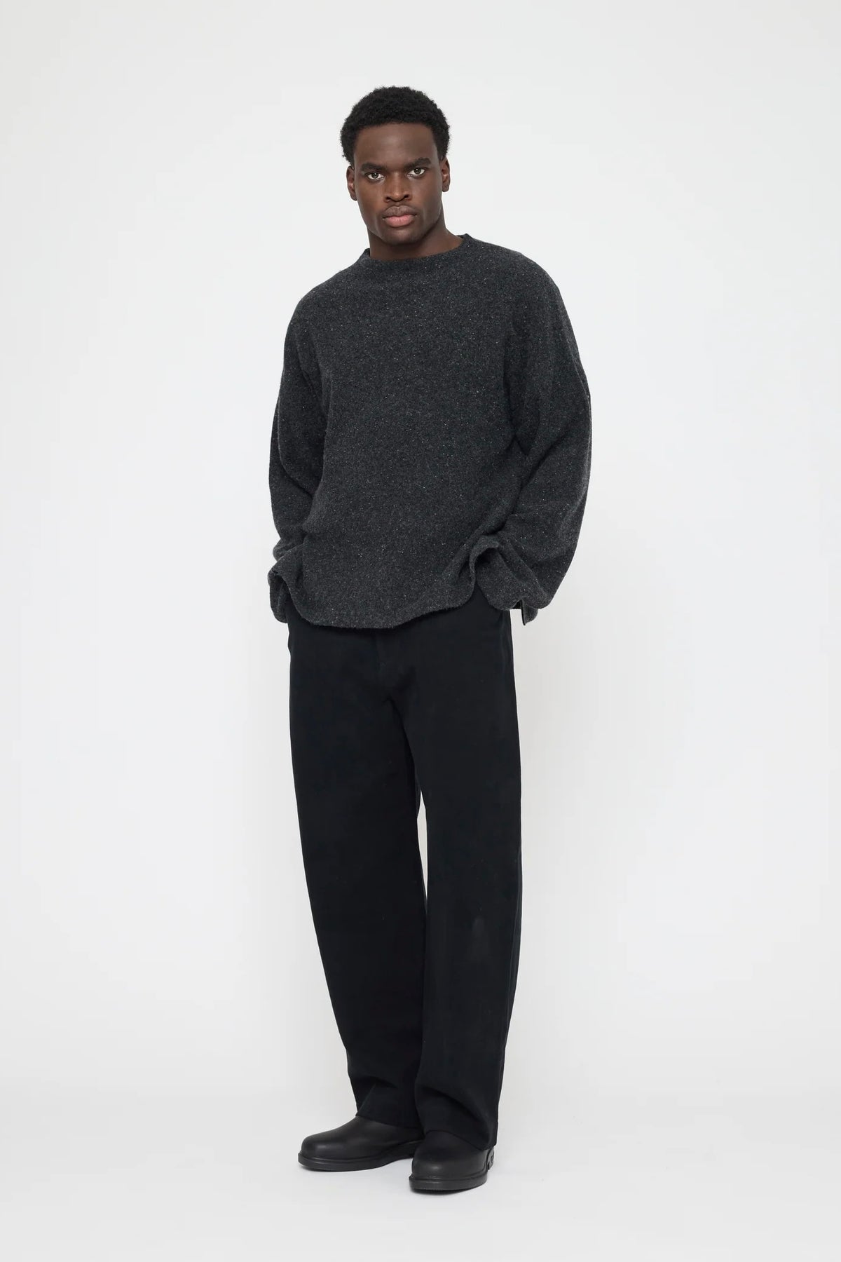 Oversized Mock Neck Sweater / Speckle Charcoal