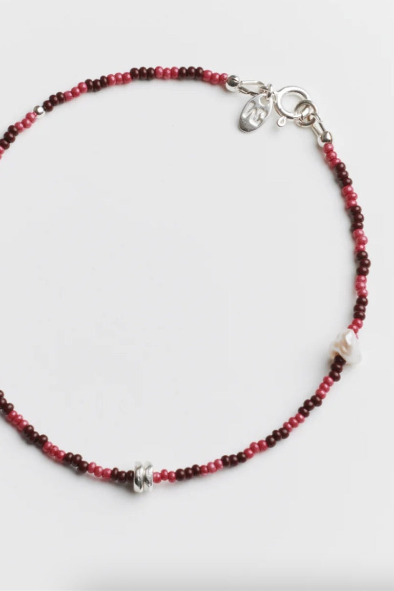 June Mixed Bead Anklet / Pink