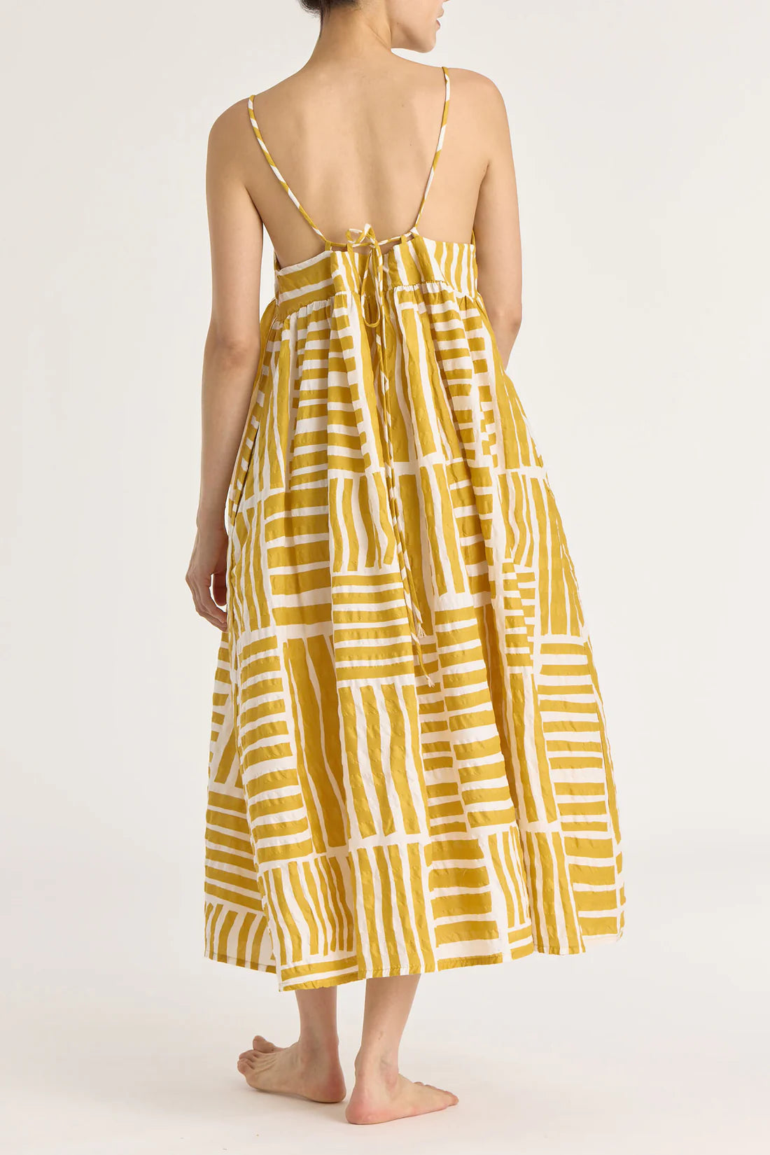 Black Crane Strap Dress / Gold Print
