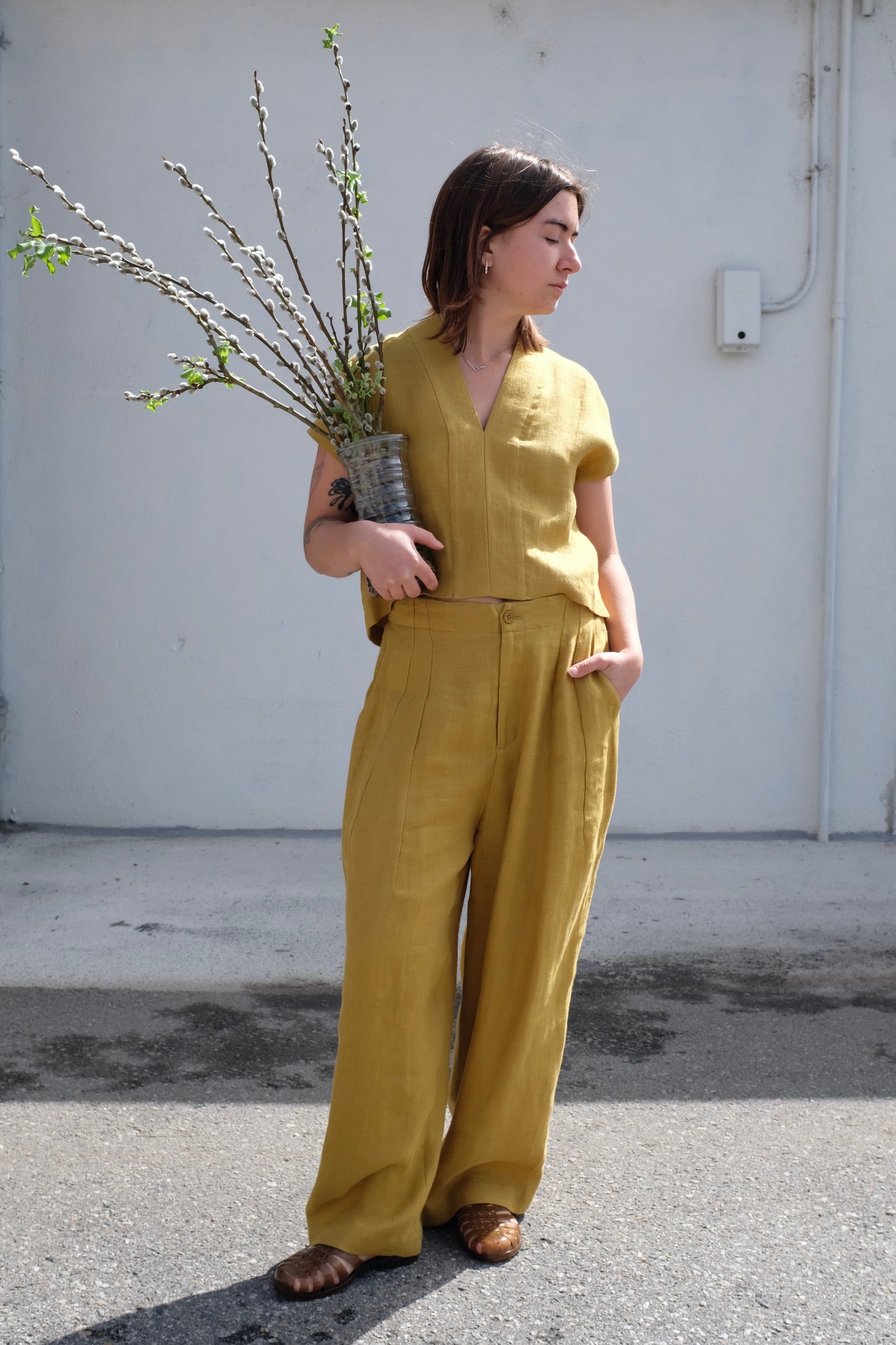 Linen Pleated Trouser / Mustard