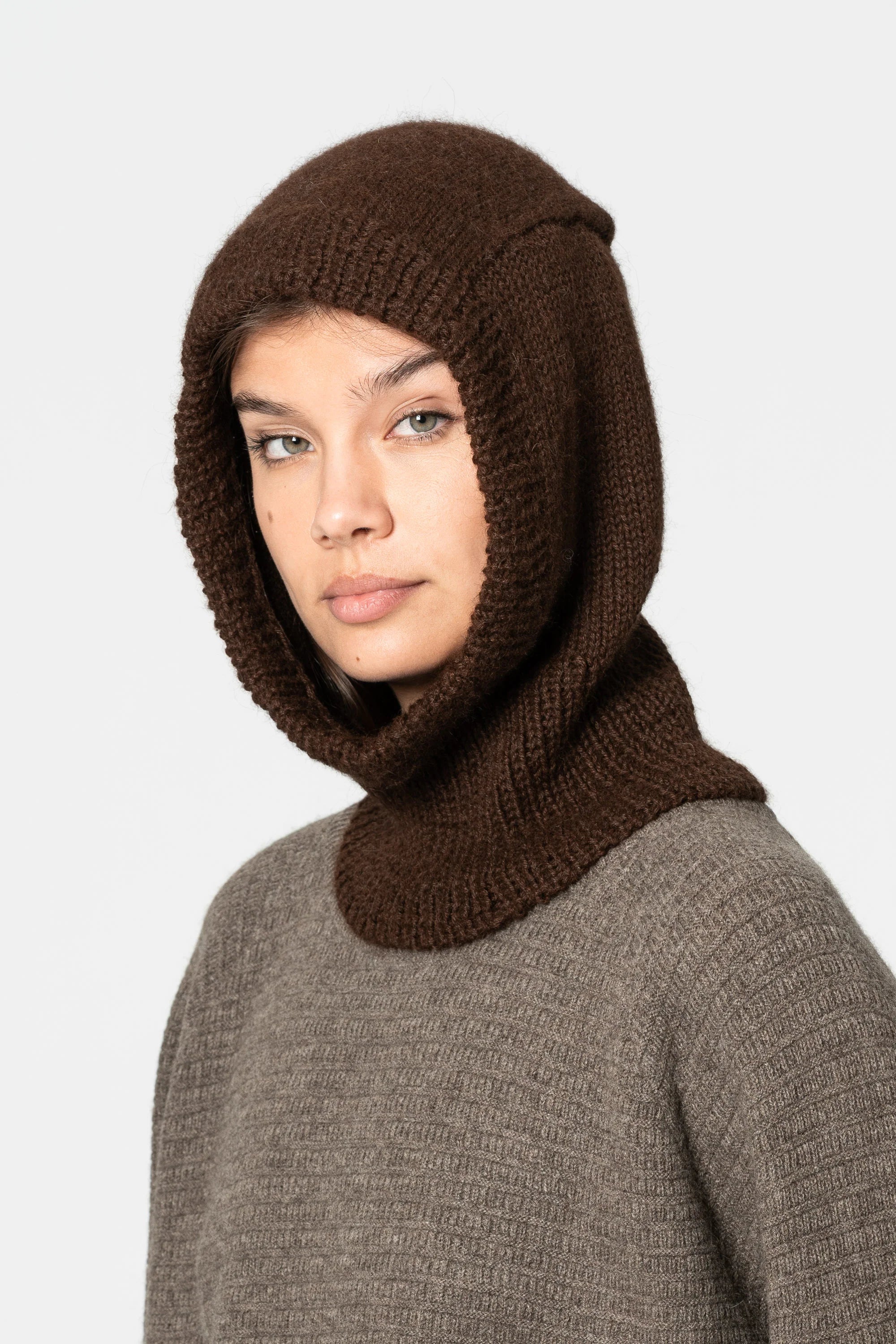 Dinadi Alpaca Handknit Balaclava / Coffee Brown