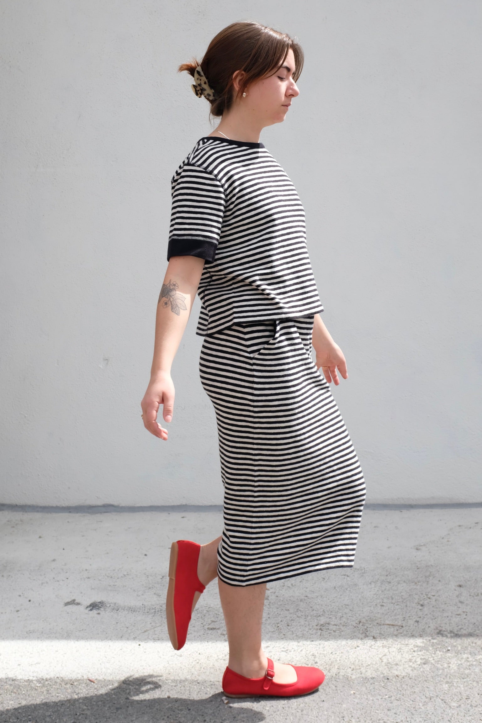 Clare V Le Tube Skirt / Black+Cream Stripe