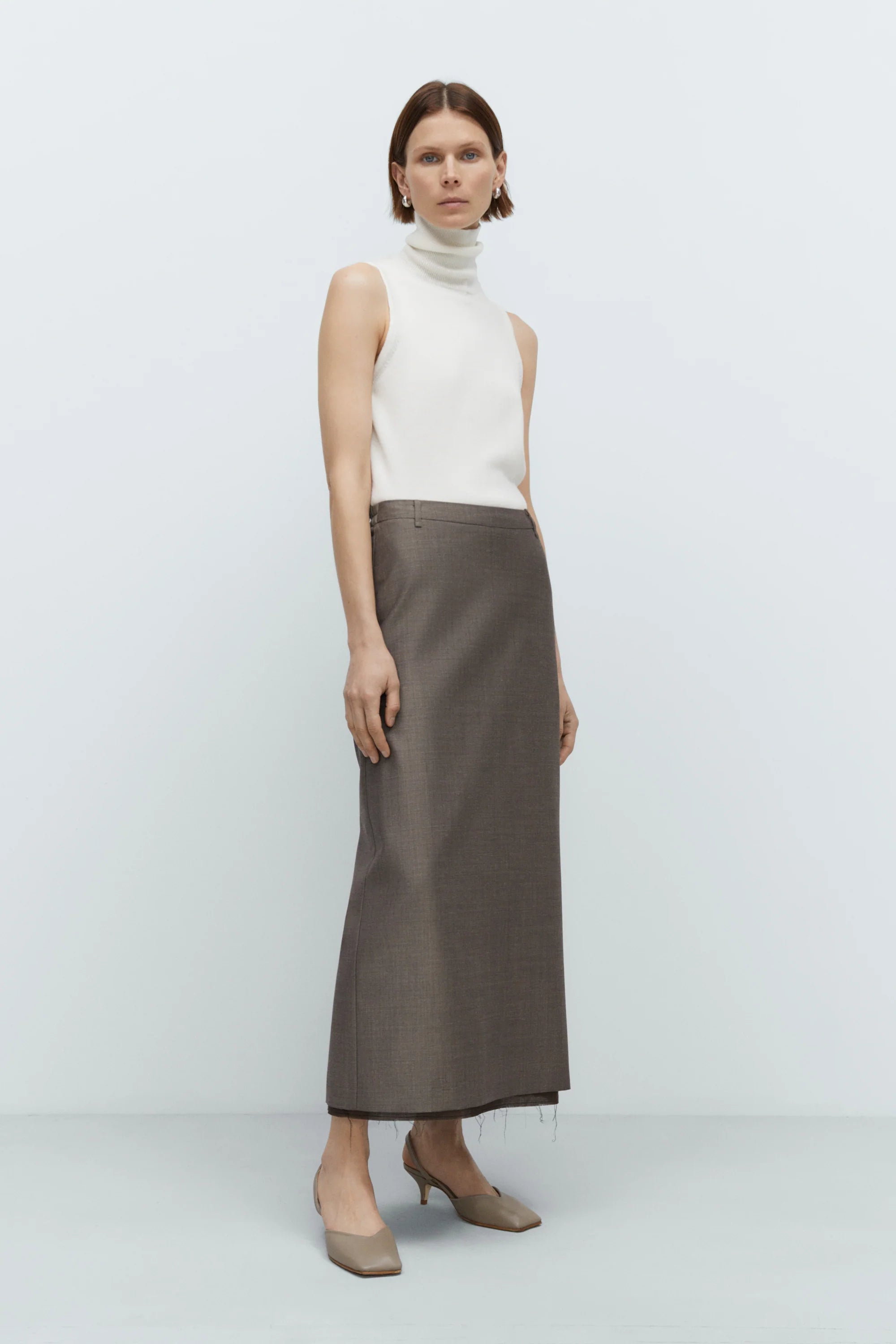 Cordera Tailoring Mohair Long Skirt / Smoke Brown