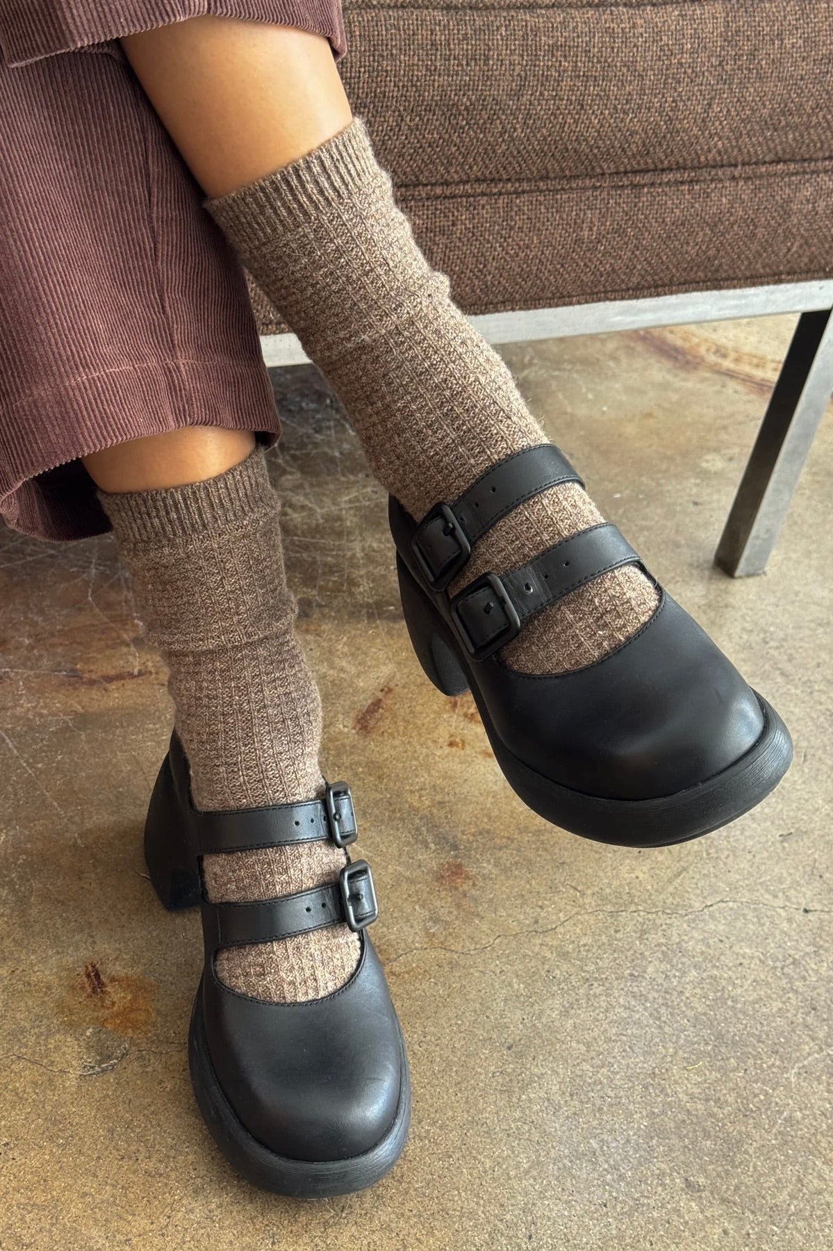 Le Bon Shoppe Wool Waffled Socks / Brown + Oatmeal
