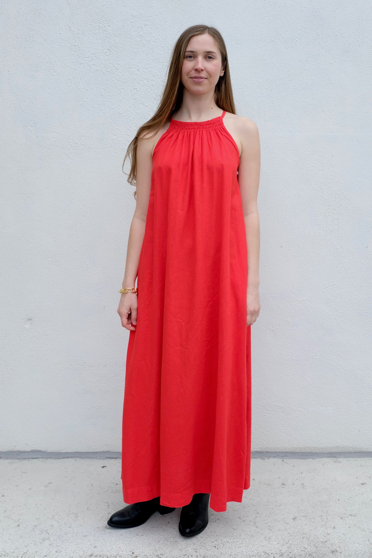 Linen Smocked Halter Maxi Dress / Poppy