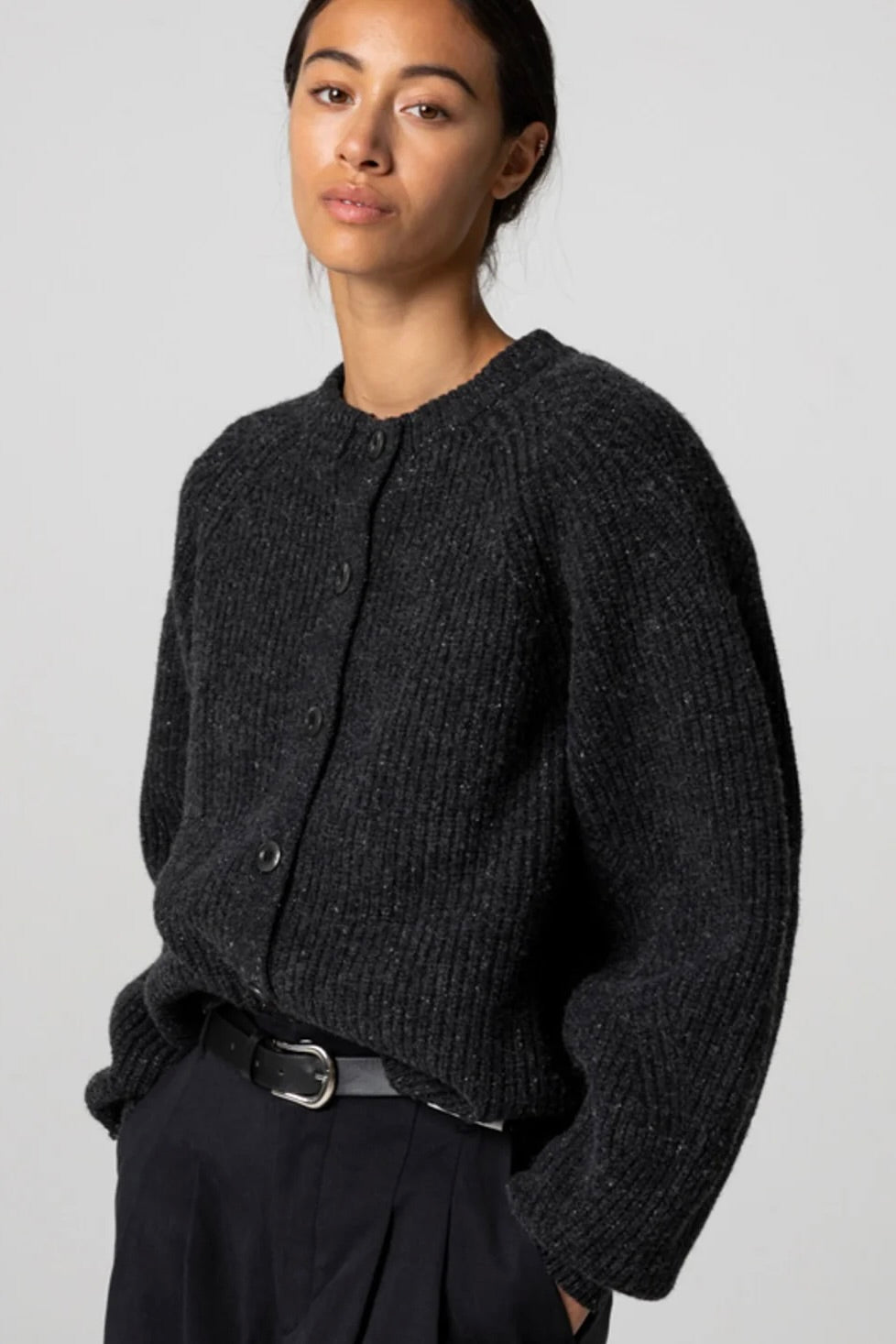 Amy Powney x Finisterre Fisherman Rib Cardigan / Raven