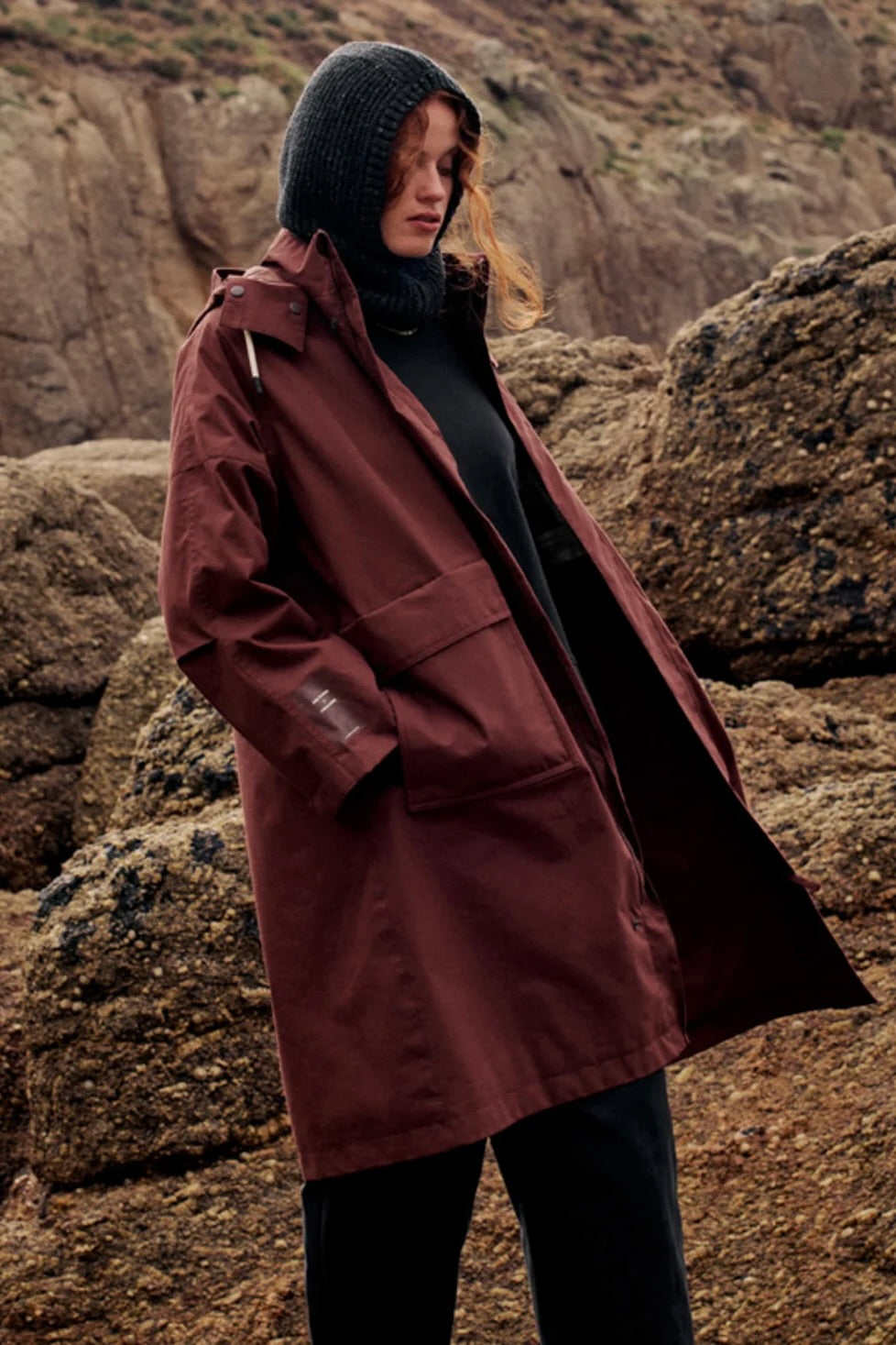 Amy Powney x Finisterre Longline Waterproof Jacket / Cherrywood