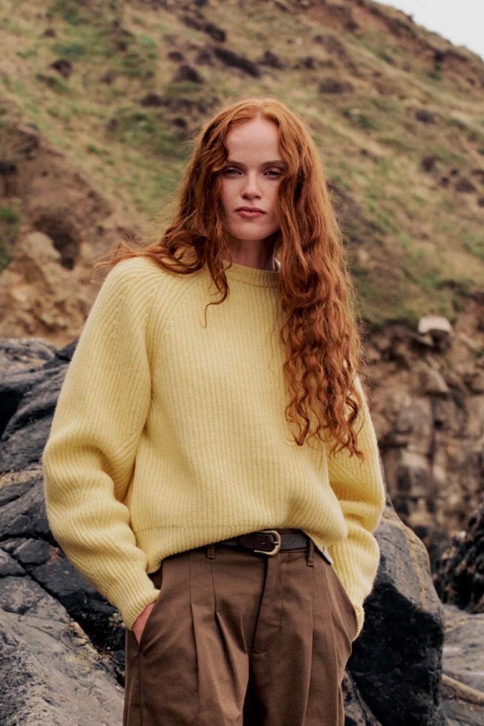 Amy Powney x Finisterre Fisherman Rib Crewneck Sweater / Butter Yellow
