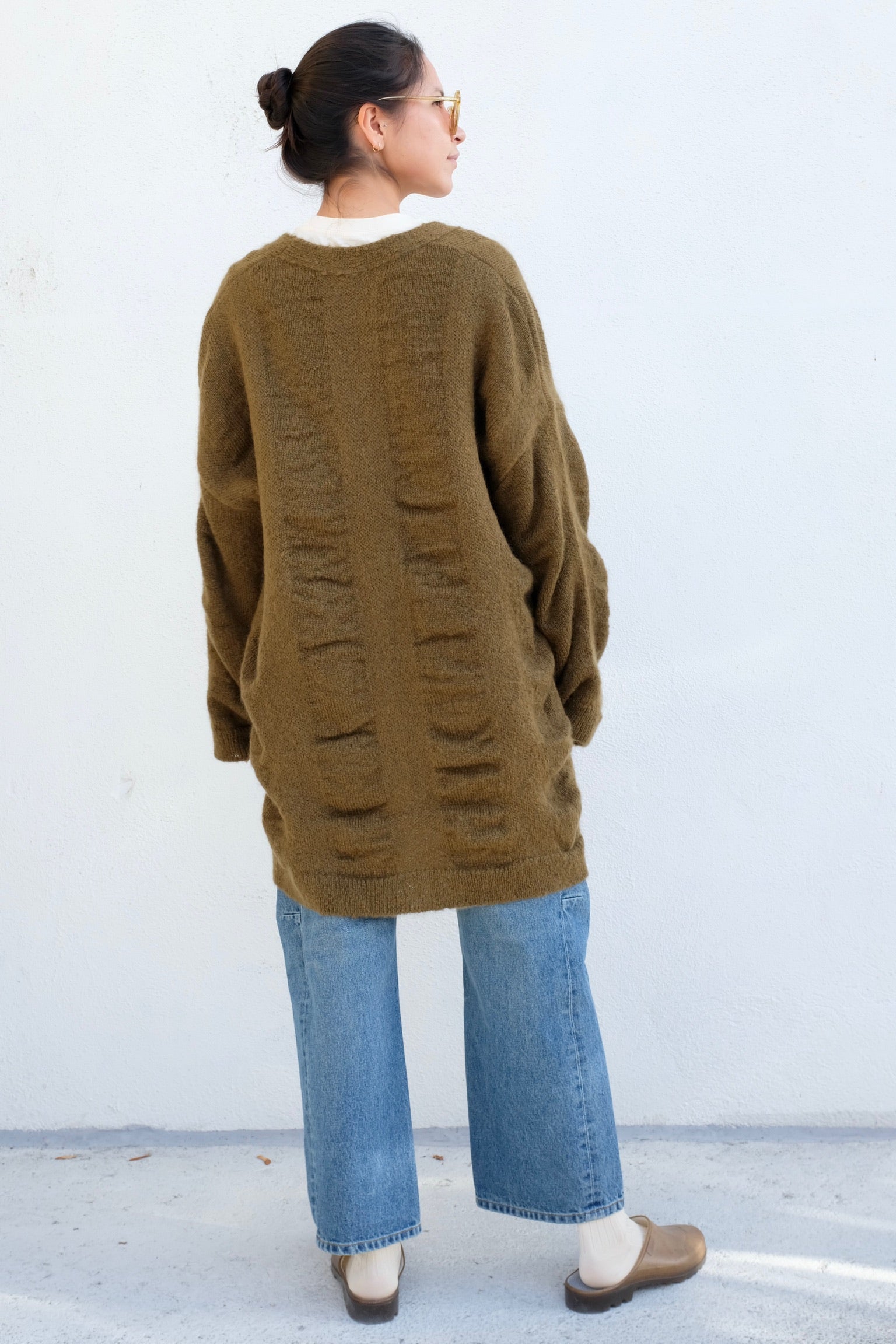 Black Crane Waterfall Cardigan / Dark Olive