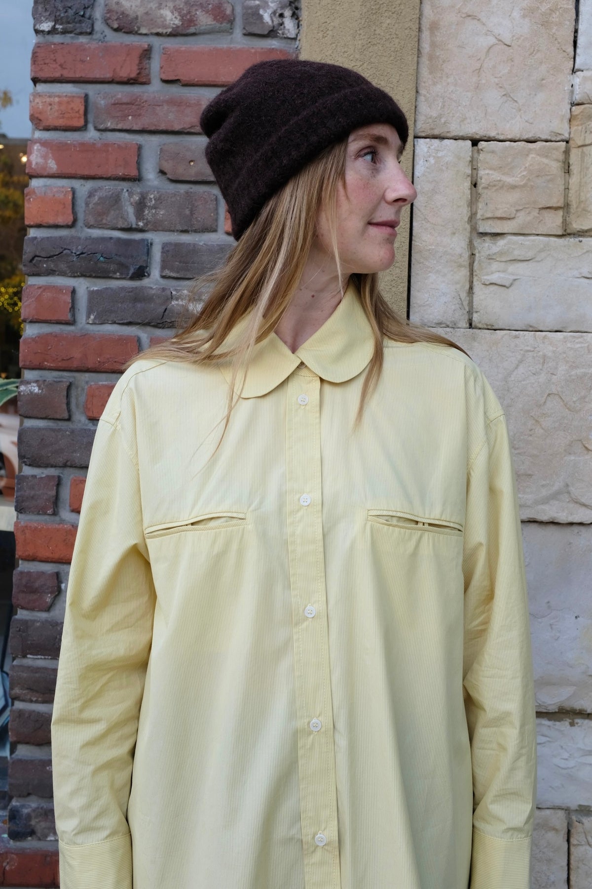 Cawley Japanese Striped Cotton Phoebe Shirt / Butter Stripe