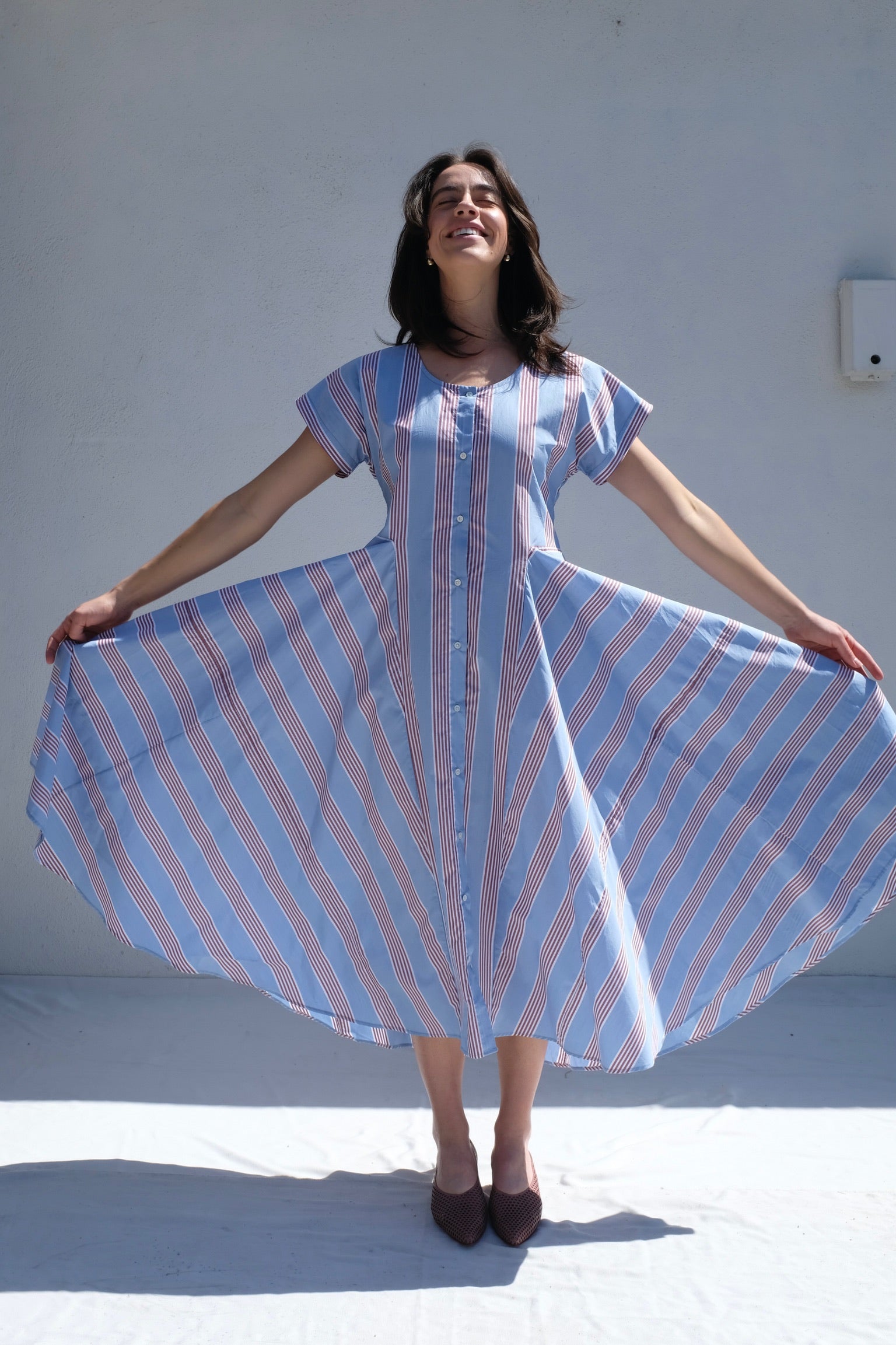 Beau Dress / Blue+Aubergine Stripe