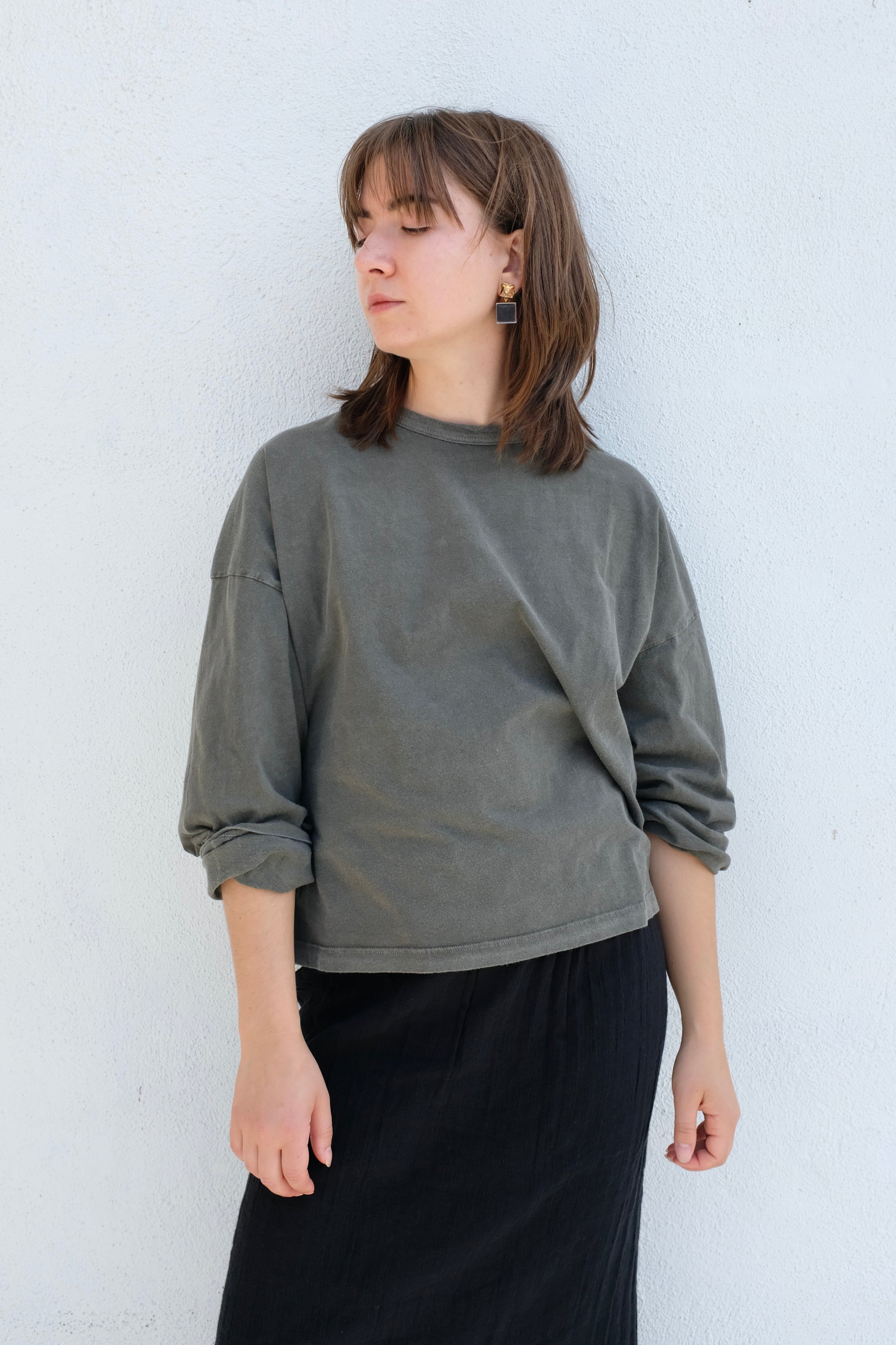 Black Crane Wide Long Sleeve Tee / Slate