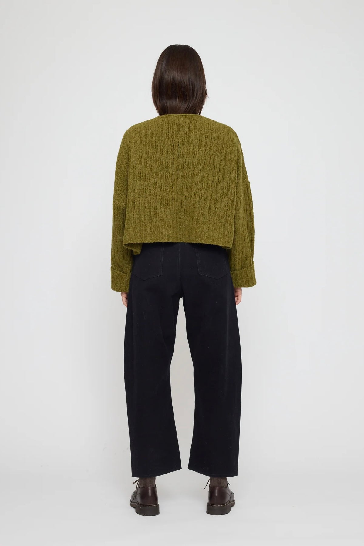 7115 by Szeki Oversized V-Neck Sweater / Kelp Green