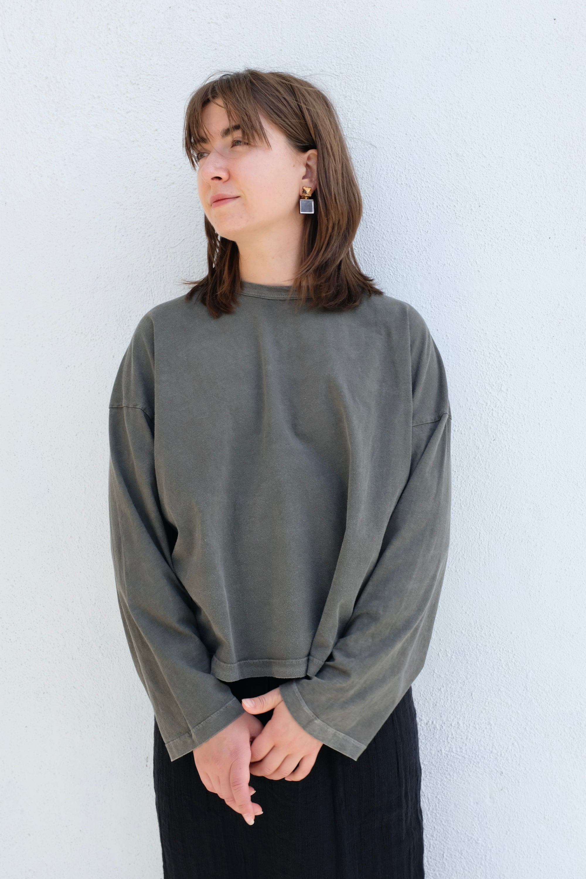 Black Crane Wide Long Sleeve Tee / Slate