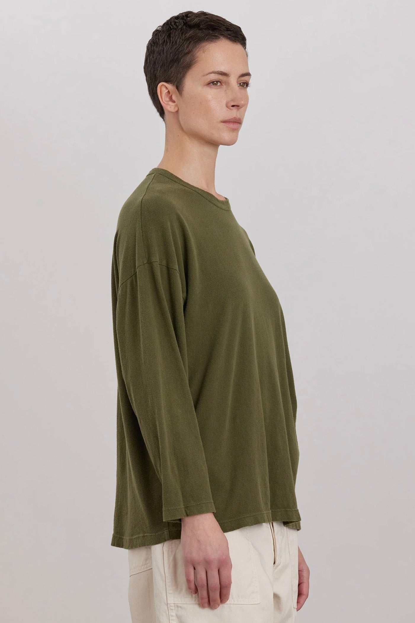 Black Crane Loose Fit Long Sleeve Tee / Army