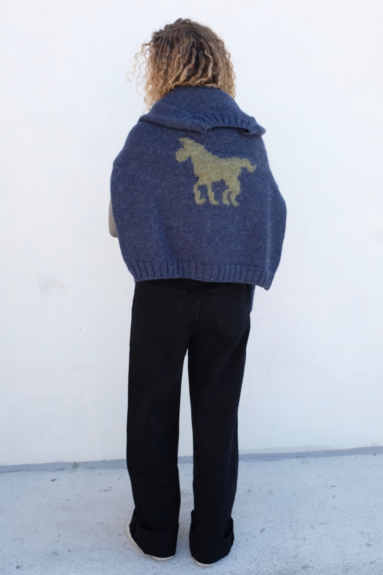 Brushed British Wool Horse Jumper / Denim + Apple