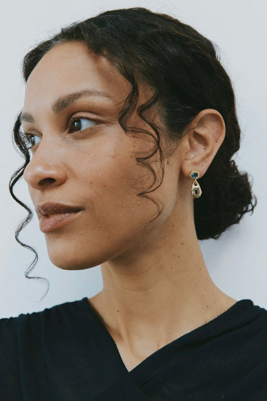 Avery Earring / Gold + Blue Topaz