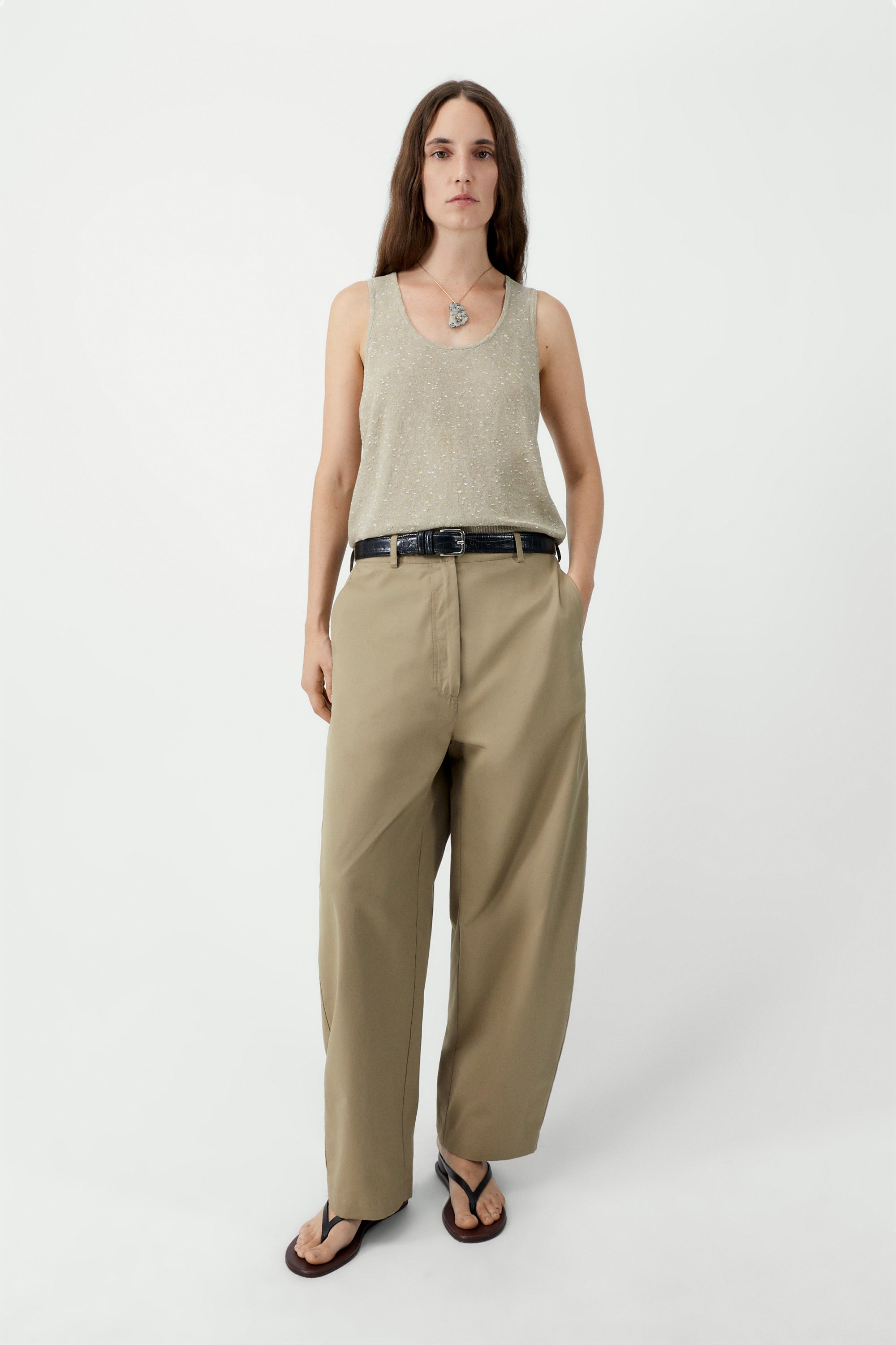 Linen + Cotton Flecked Tank Top / Beige