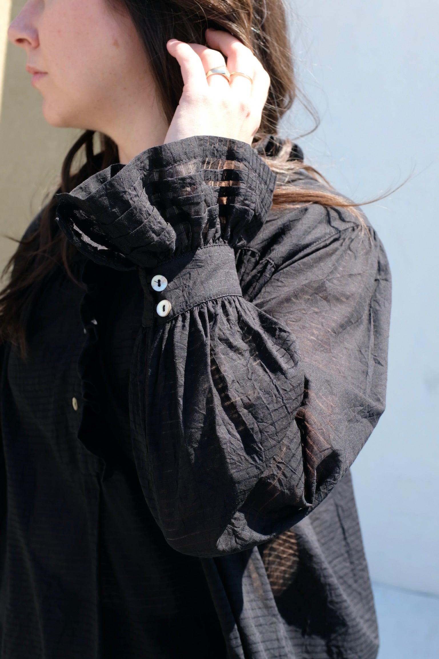 Cawley Cotton Sophie Shirt / Midnight Japanese Sheer Stripe